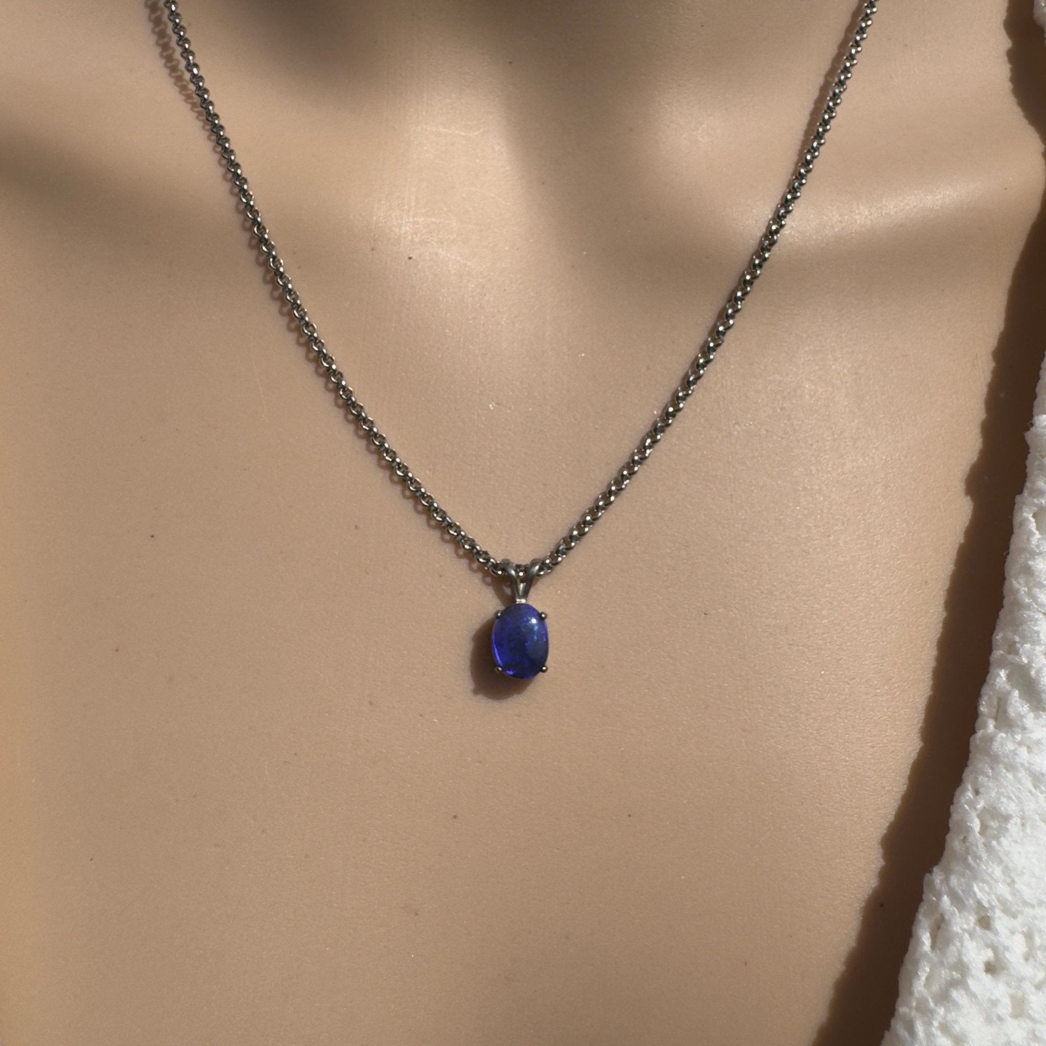 1ct Lightning Ridge Black Opal Pendant Necklace ~ 'Yarrangobilly Nightfall' | 925 Sterling Silver | Solid Australian Opal