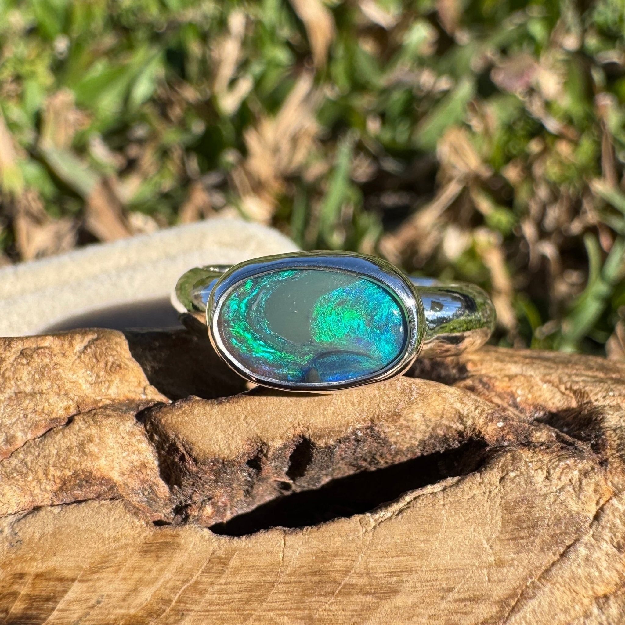 1ct Lightning Ridge Black Opal Ring ~ 'Nullarbor Drift' | 925 Sterling Silver | Solid Australian Opal