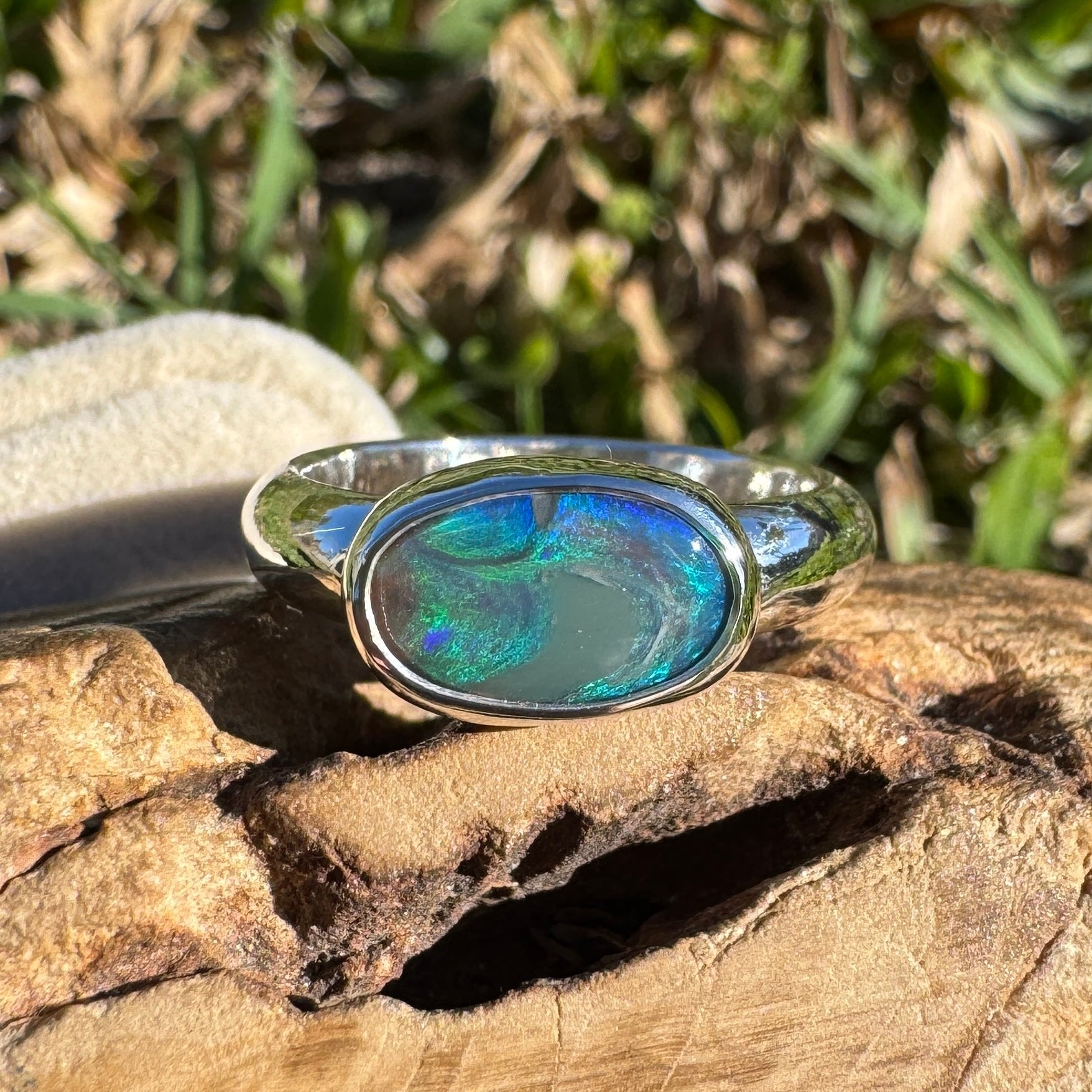 1ct Lightning Ridge Black Opal Ring ~ 'Nullarbor Drift' | 925 Sterling Silver | Solid Australian Opal