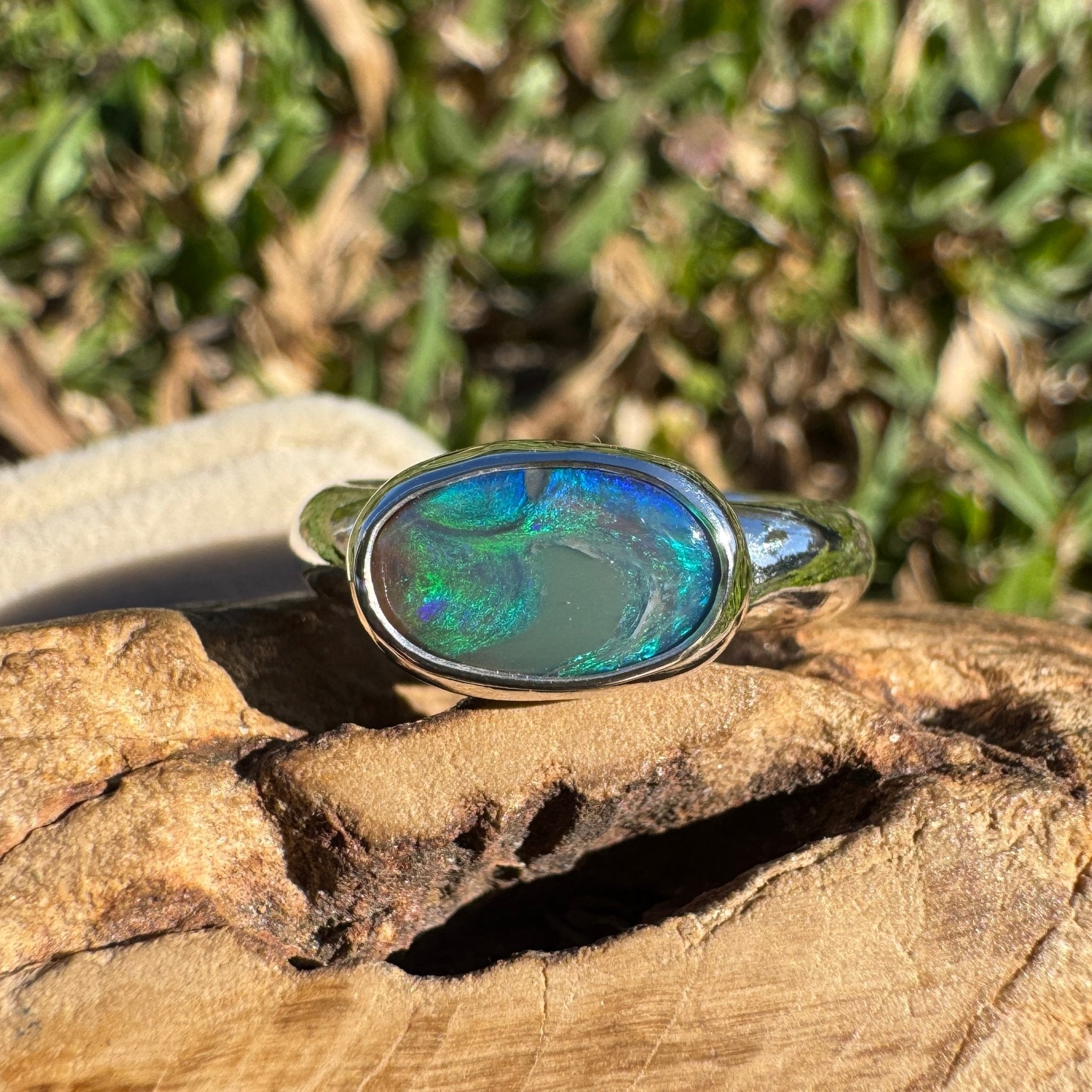1ct Lightning Ridge Black Opal Ring ~ 'Nullarbor Drift' | 925 Sterling Silver | Solid Australian Opal