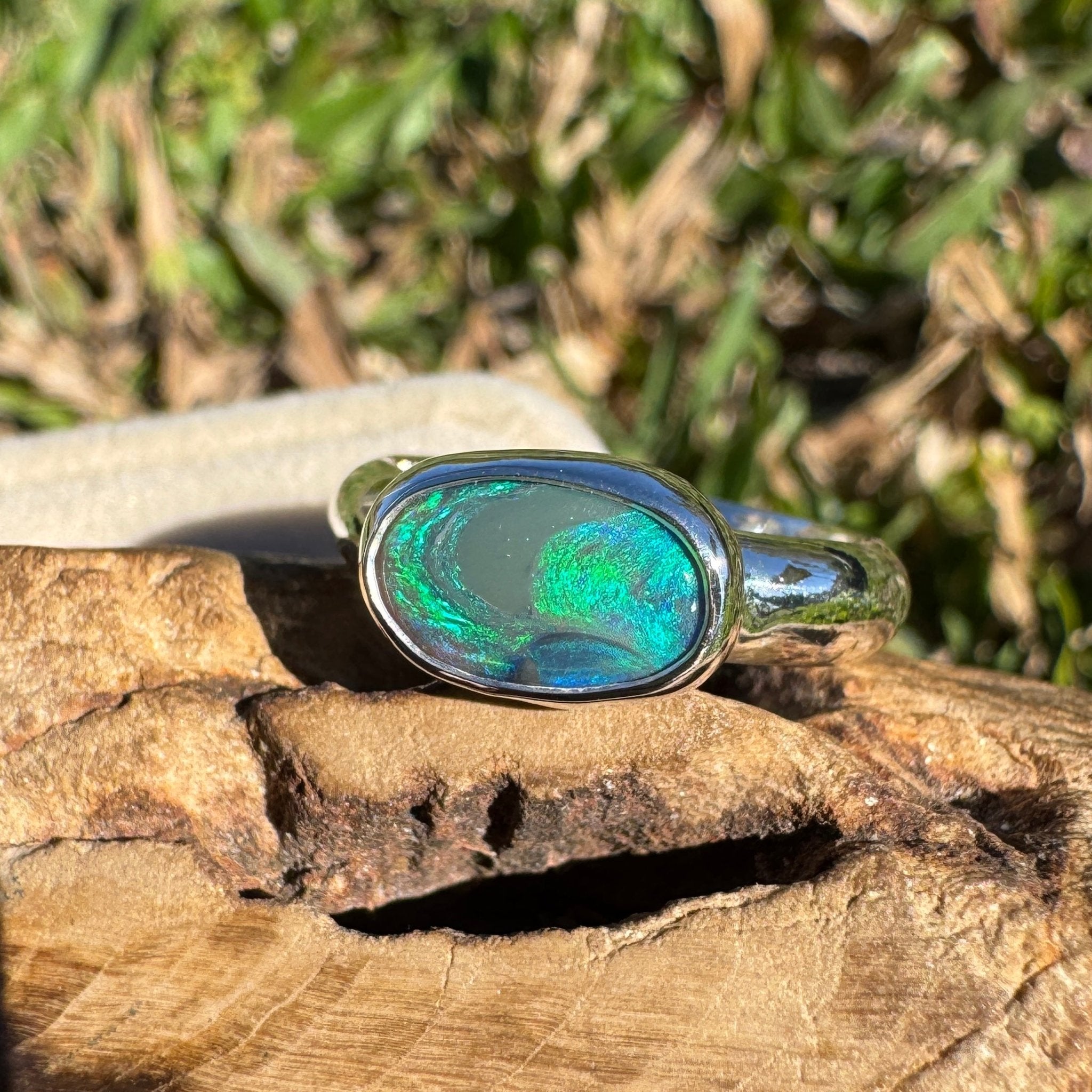 1ct Lightning Ridge Black Opal Ring ~ 'Nullarbor Drift' | 925 Sterling Silver | Solid Australian Opal