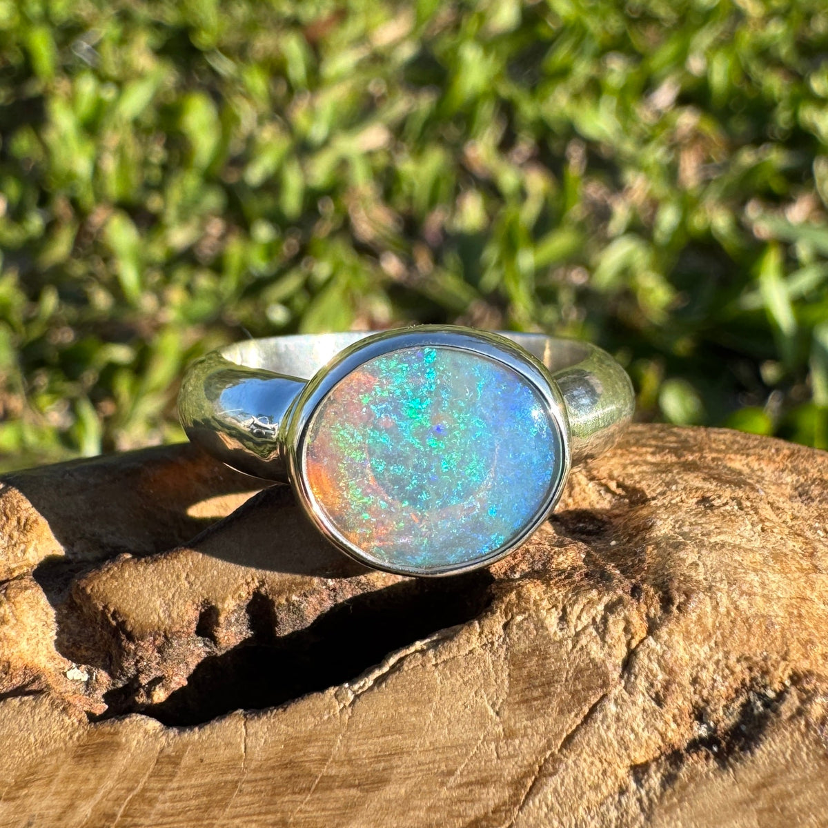 1ct Lightning Ridge Crystal Opal Ring ~ 'Tamar Valley Blue' | 925 Sterling Silver | Solid Australian Opal