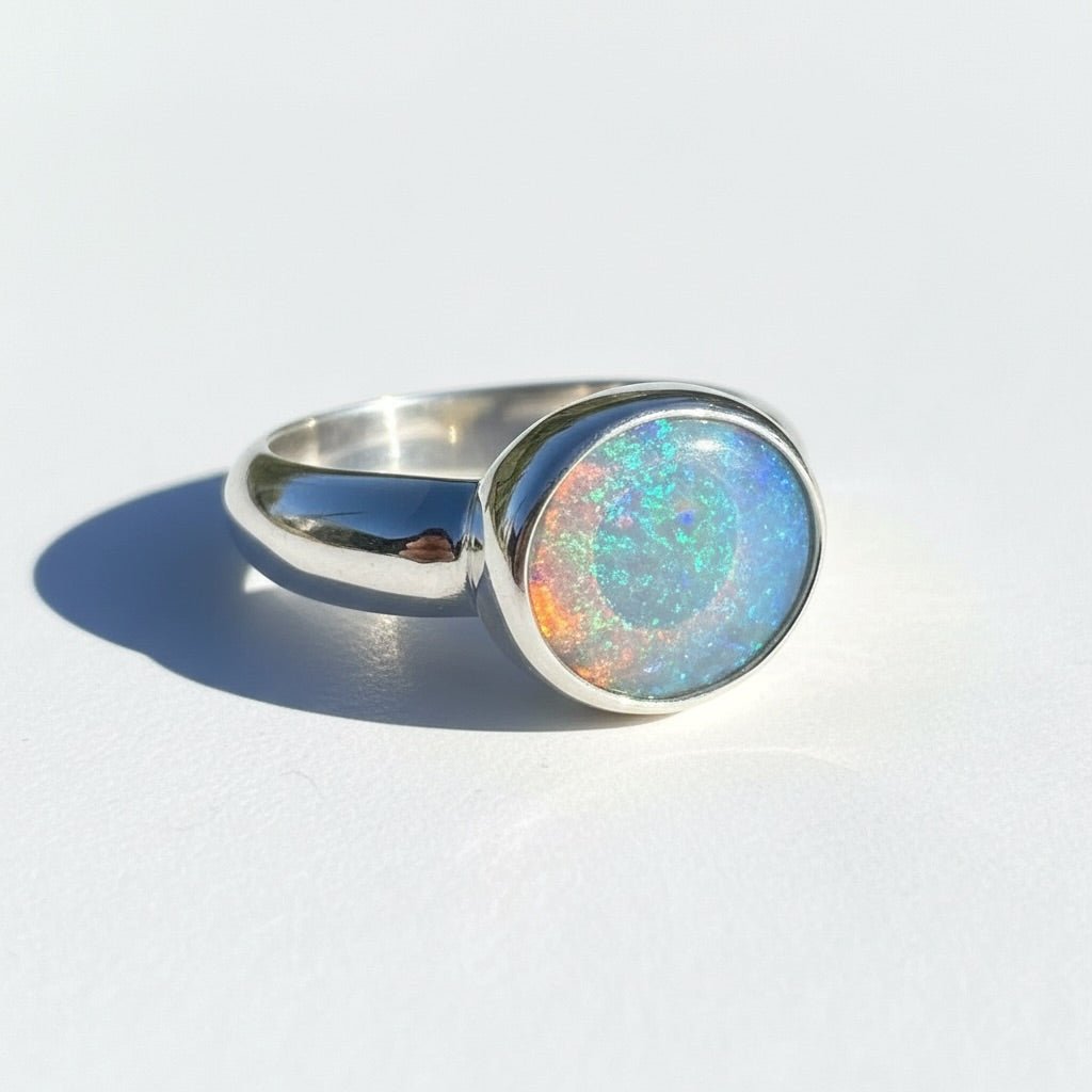 1ct Lightning Ridge Crystal Opal Ring ~ 'Tamar Valley Blue' | 925 Sterling Silver | Solid Australian Opal