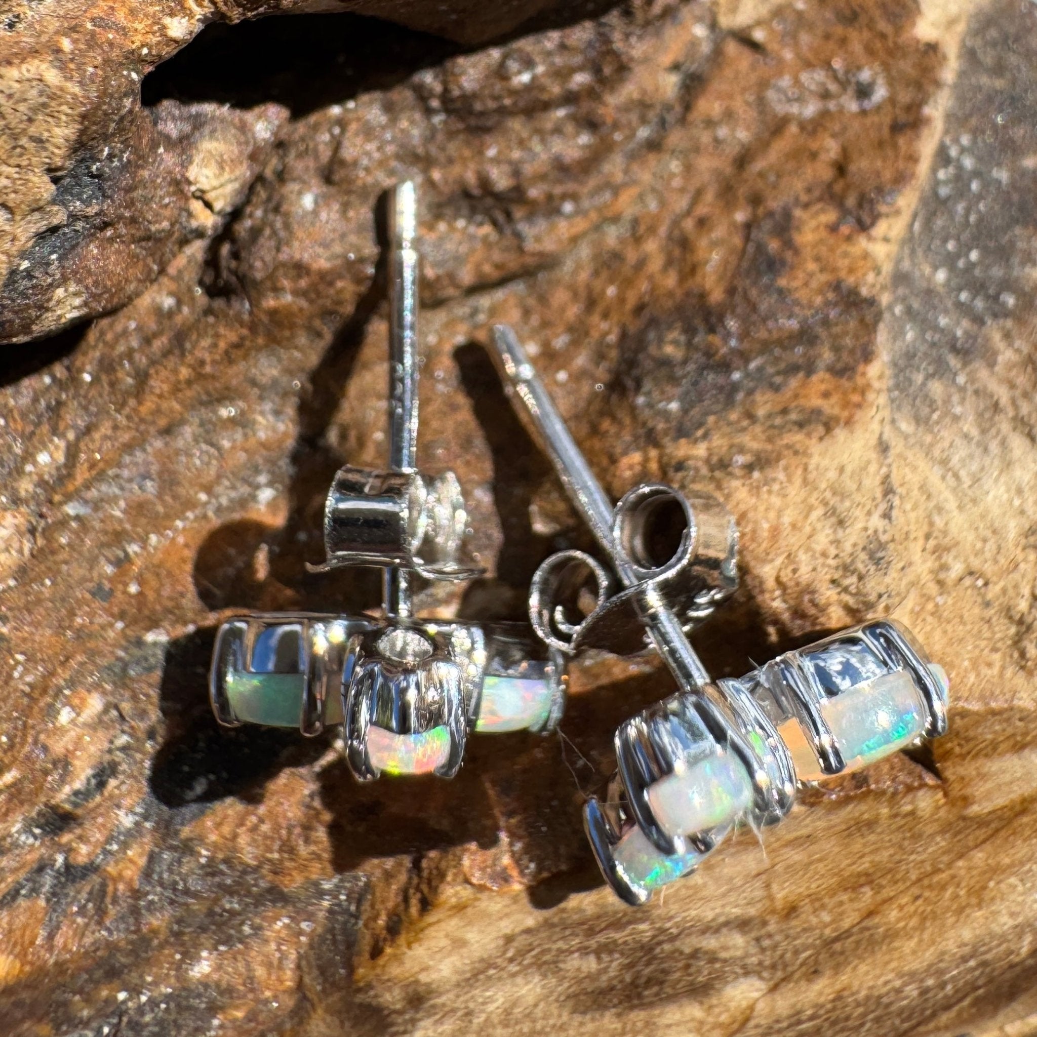 1ct Lightning Ridge Crystal Opal Stud Earrings ~ 'Burleigh Blues' | 925 Sterling Silver | Solid Australian Opal