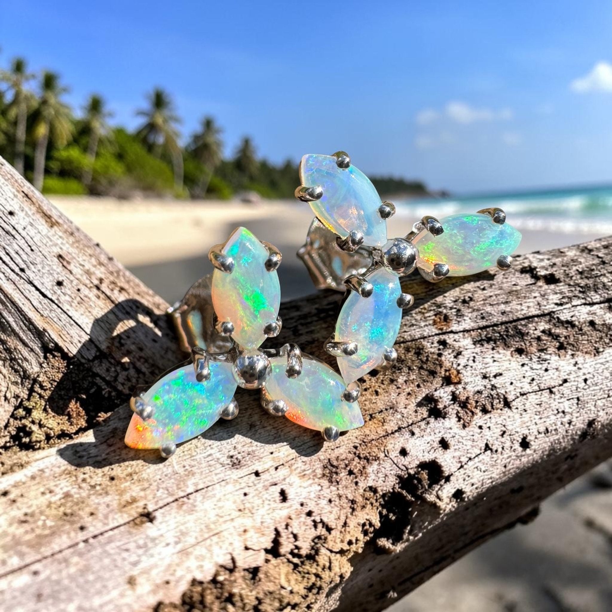 1ct Lightning Ridge Crystal Opal Stud Earrings ~ 'Hyams Beach Glow' | 925 Sterling Silver | Solid Australian Opal