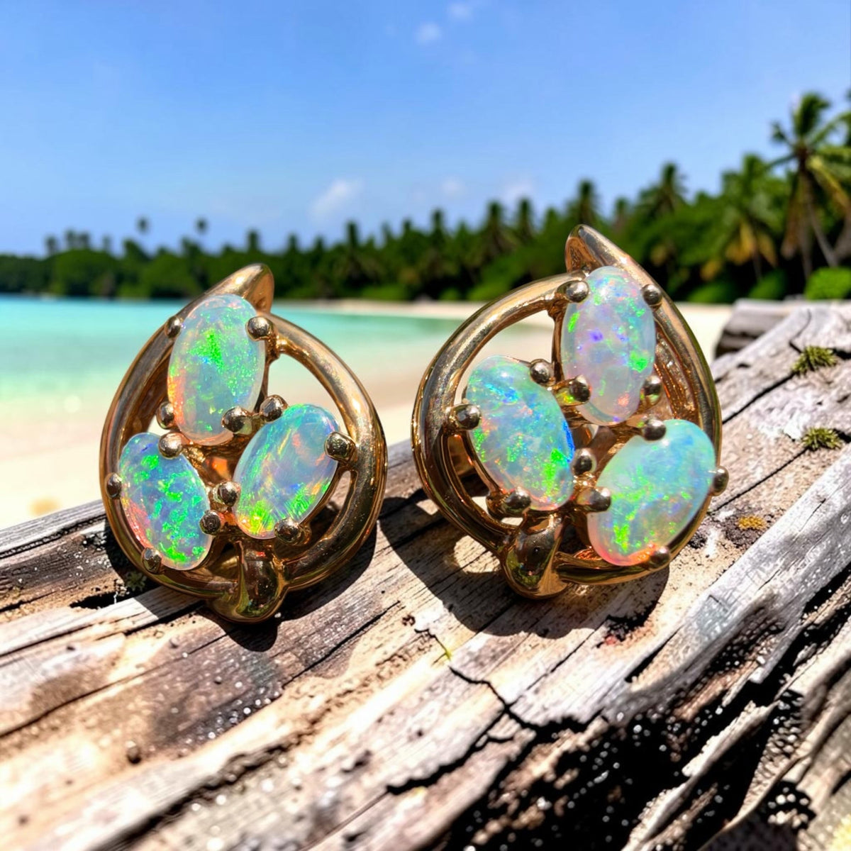 1ct Lightning Ridge Opal Cluster Stud Earrings ~ 'Deloraine Cluster' | 14ct Yellow Gold | Solid Australian Opal