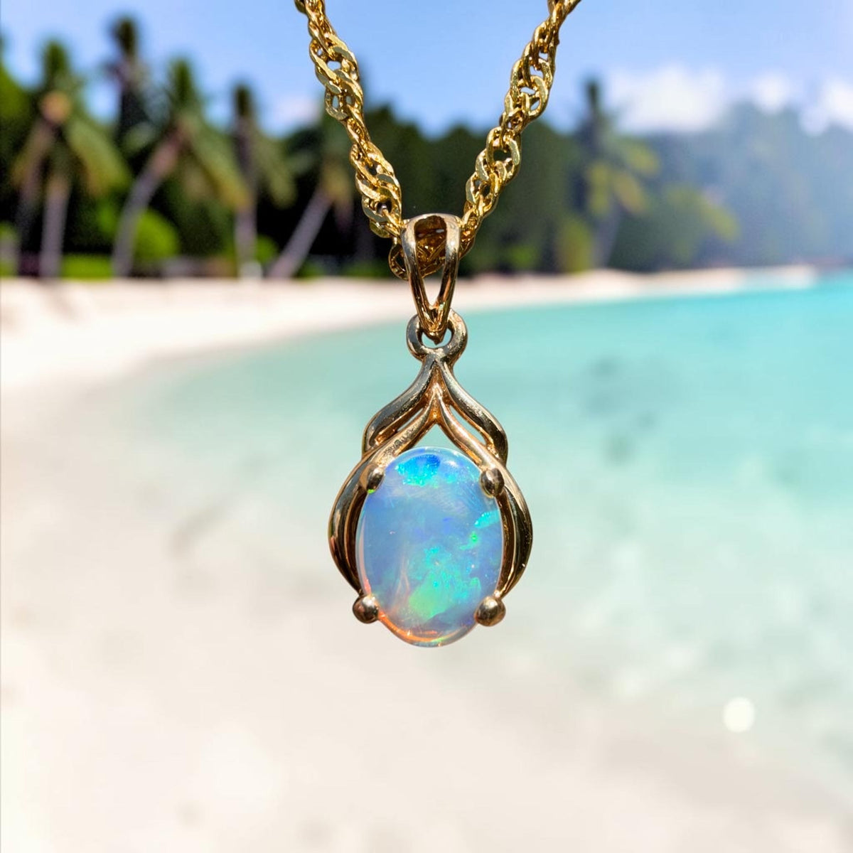 1ct Lightning Ridge Opal Pendant Necklace ~ 'Naracoorte Greens' | 14ct Yellow Gold | Solid Australian Opal