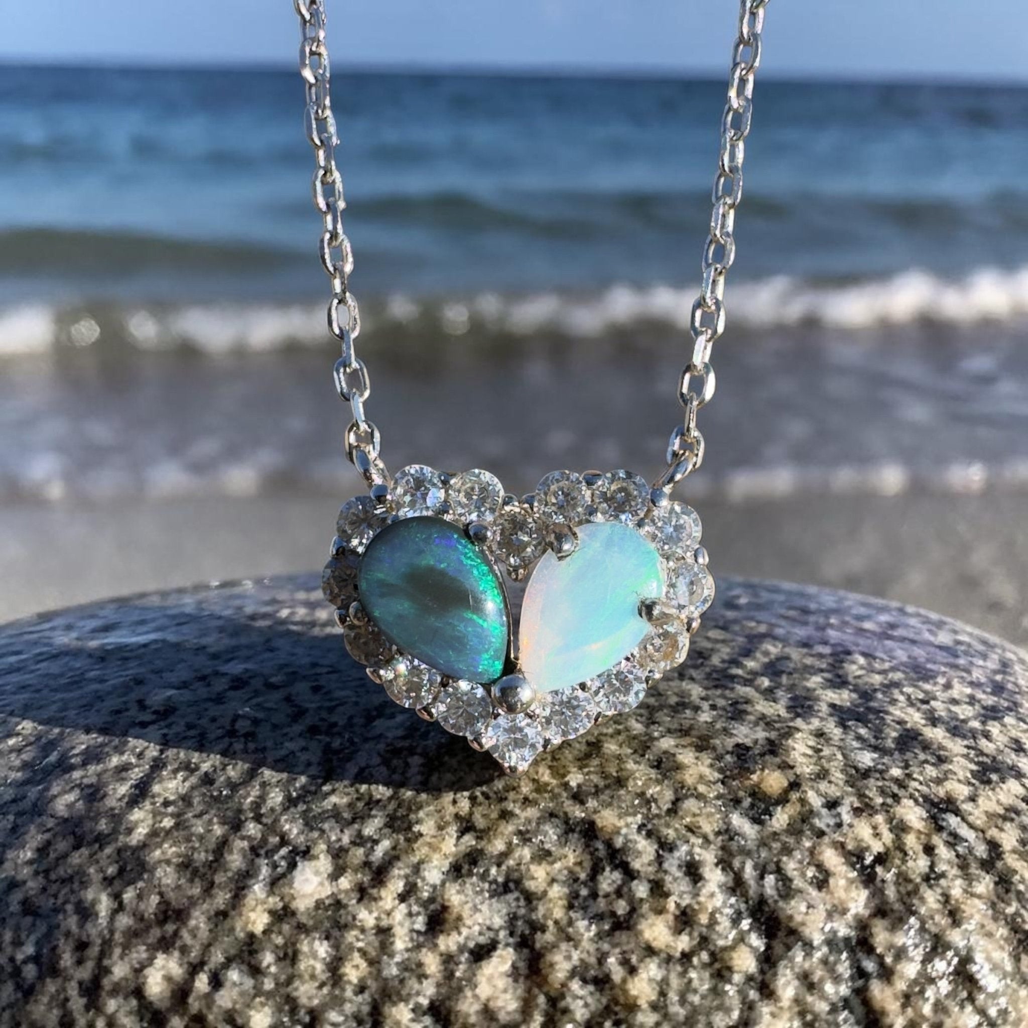 1ct Lightning Ridge Opal Pendant Necklace ~ 'Twilight Bay Heart' | 925 Sterling Silver | Solid Australian Opal