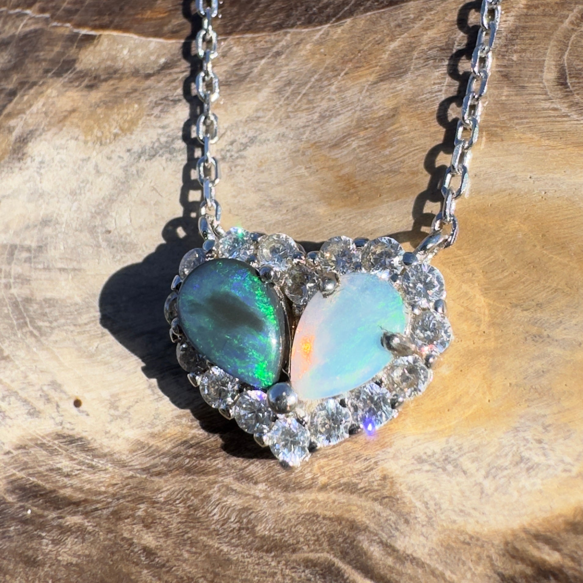 1ct Lightning Ridge Opal Pendant Necklace ~ 'Twilight Bay Heart' | 925 Sterling Silver | Solid Australian Opal