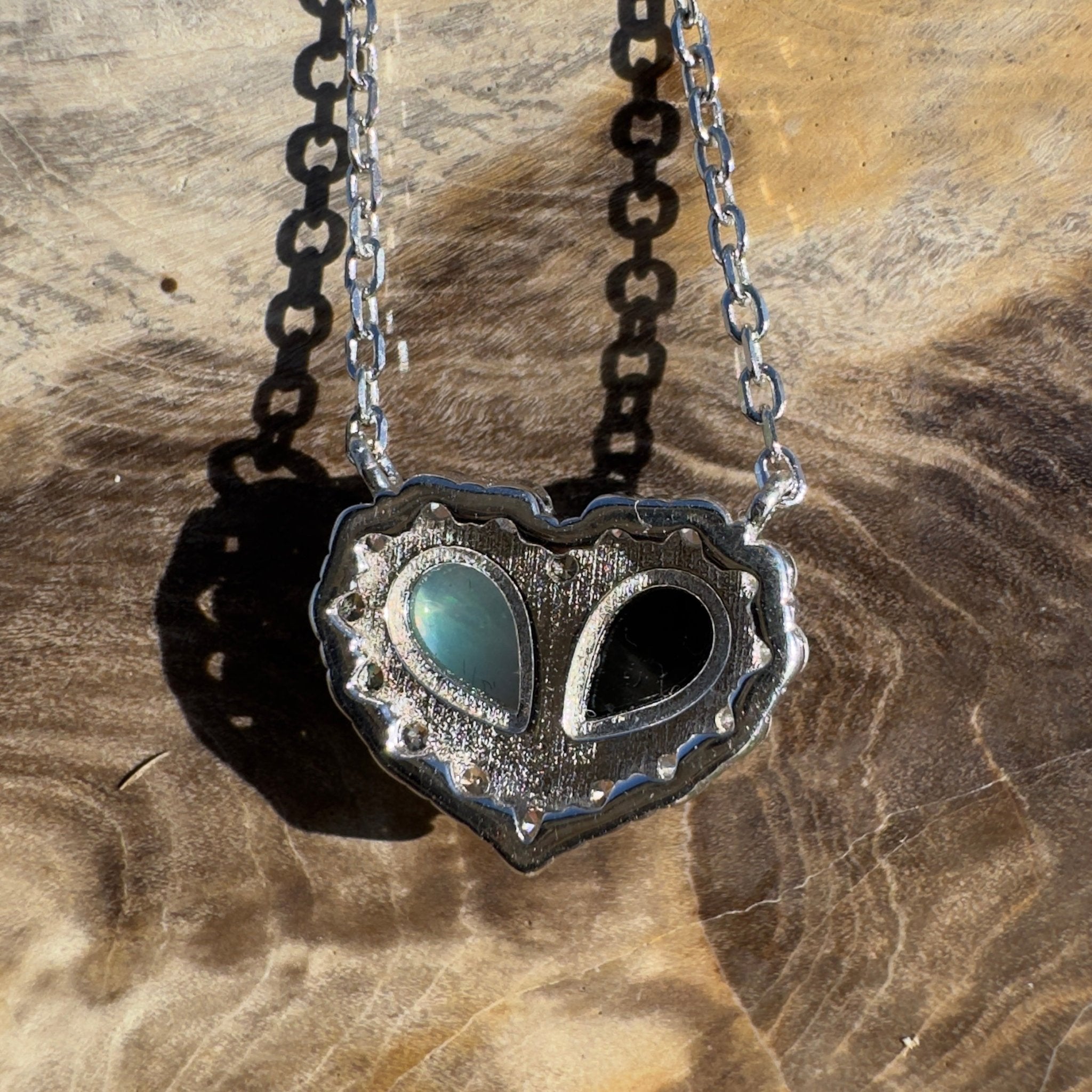 1ct Lightning Ridge Opal Pendant Necklace ~ 'Twilight Bay Heart' | 925 Sterling Silver | Solid Australian Opal