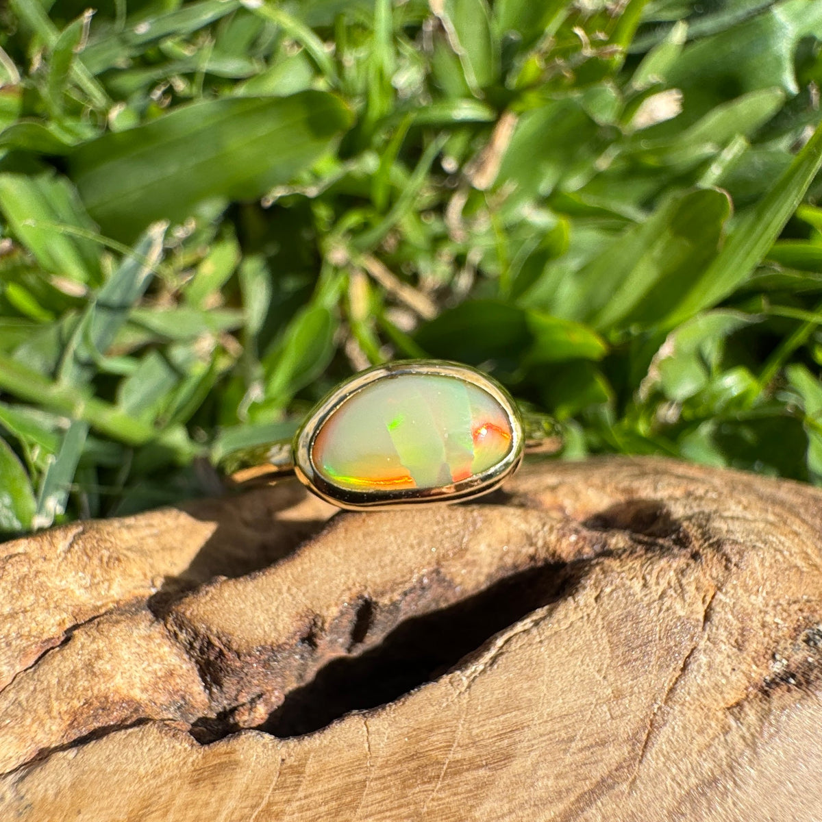 1ct Lightning Ridge Opal Ring ~ 'Kings Canyon Blaze' | 9ct Yellow Gold | Solid Australian Opal