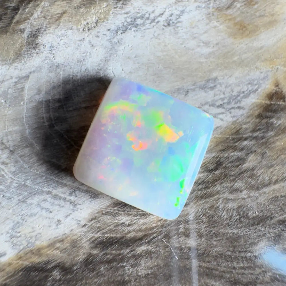 Iridescent, square-cut opal.