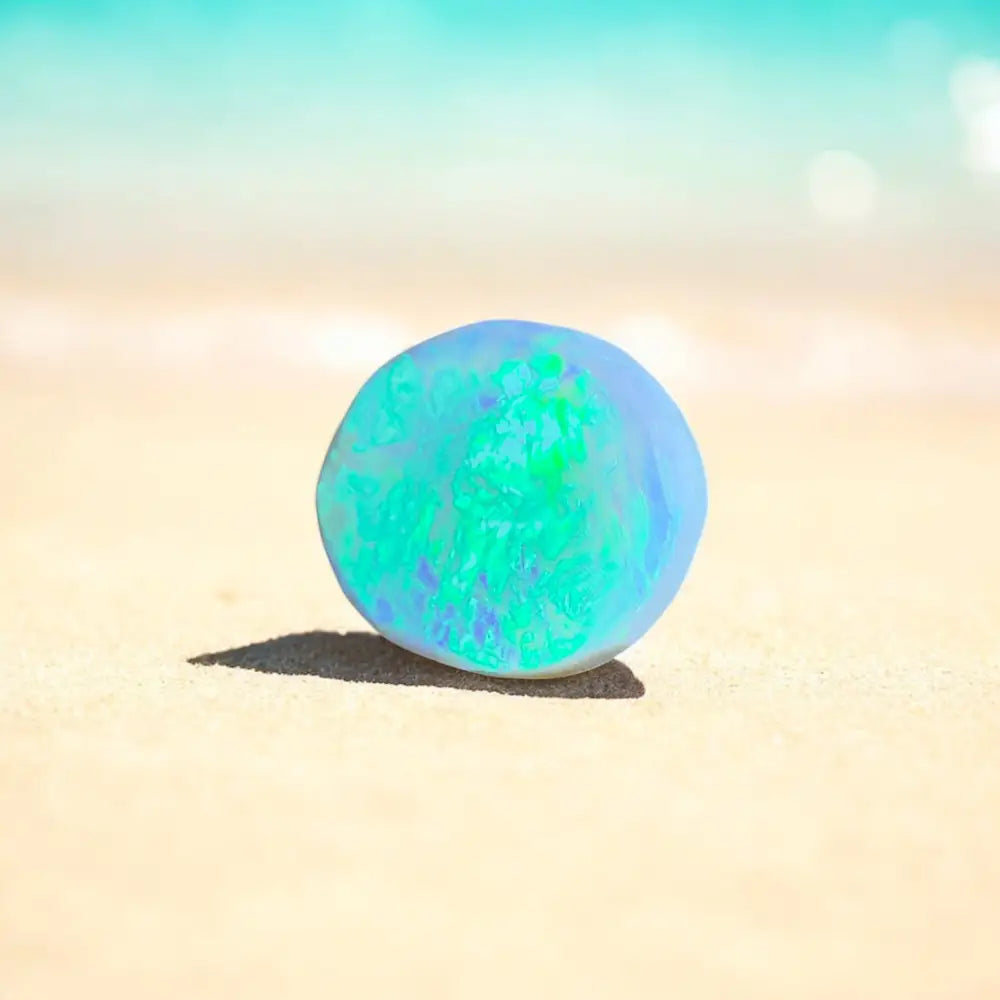 Iridescent blue-green sphere.