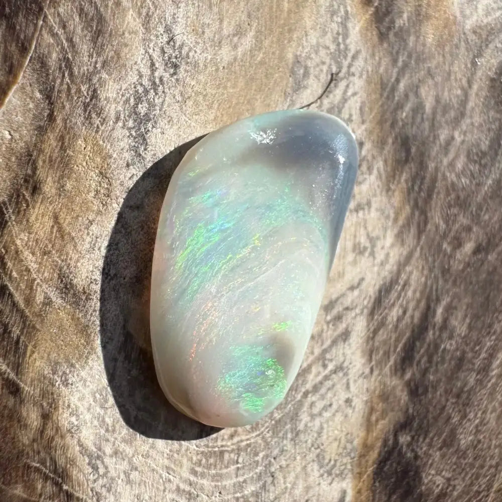 Iridescent white opal gemstone.