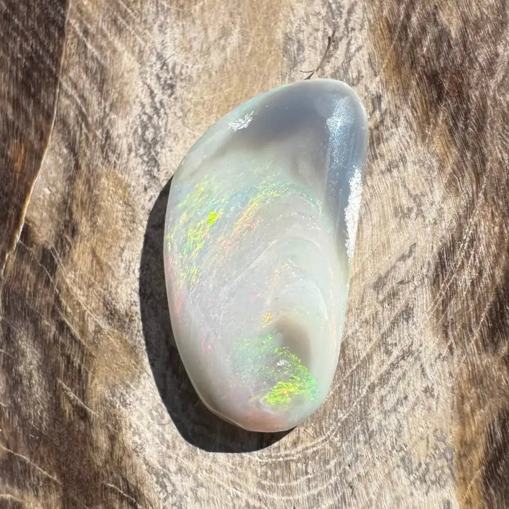 Iridescent white opal gemstone.