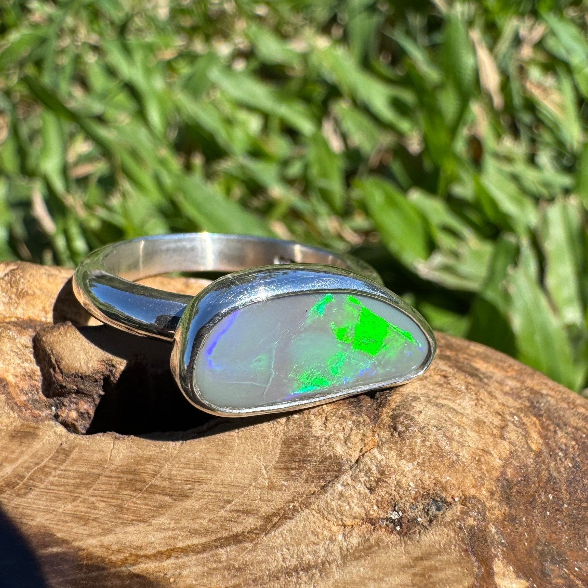 2.02ct Australian Solid Lightning Ridge Opal Silver Ring ~ 'Emu Park Essence' | 925 Sterling Silver | Solid Australian Opal