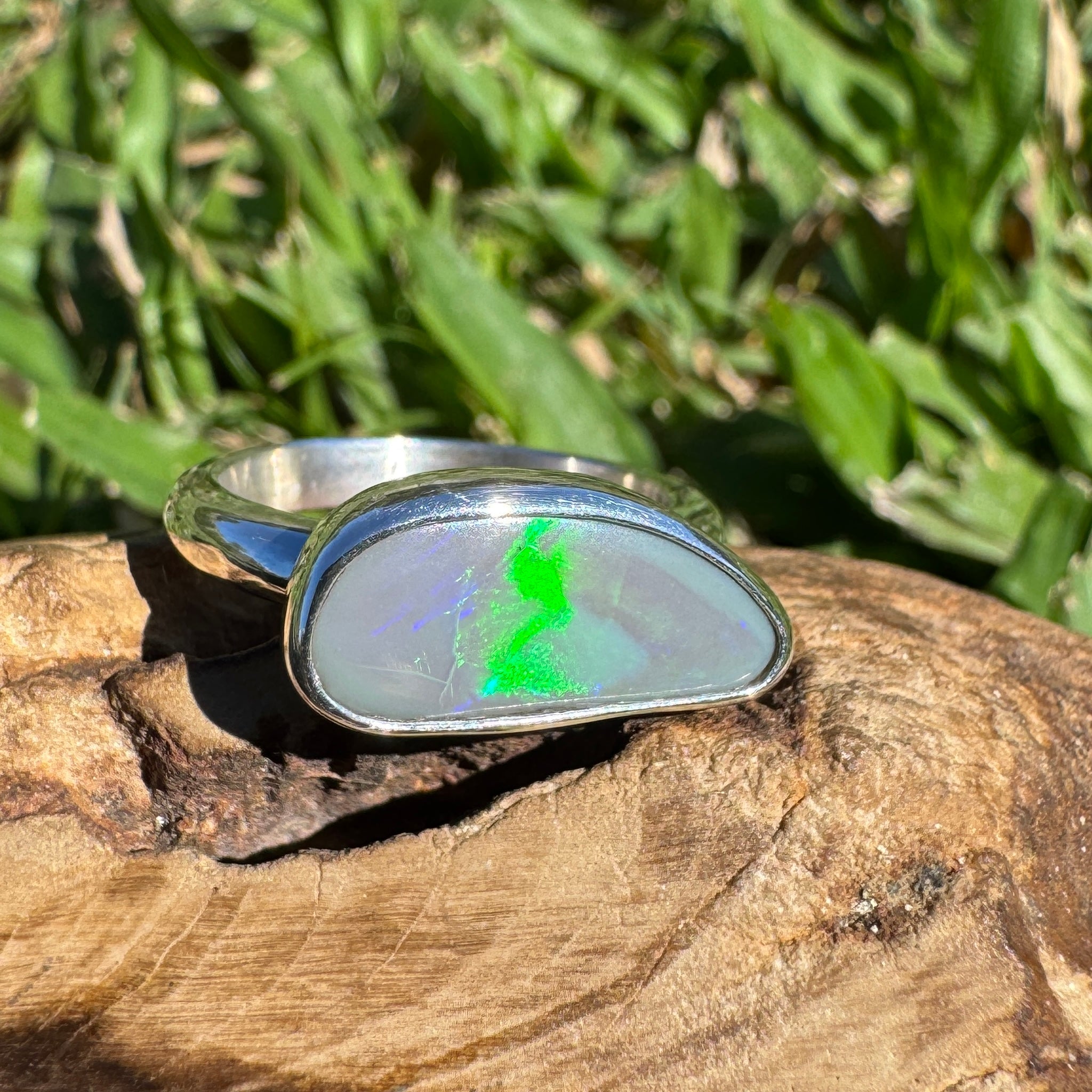 2.02ct Australian Solid Lightning Ridge Opal Silver Ring ~ 'Emu Park Essence' | 925 Sterling Silver | Solid Australian Opal