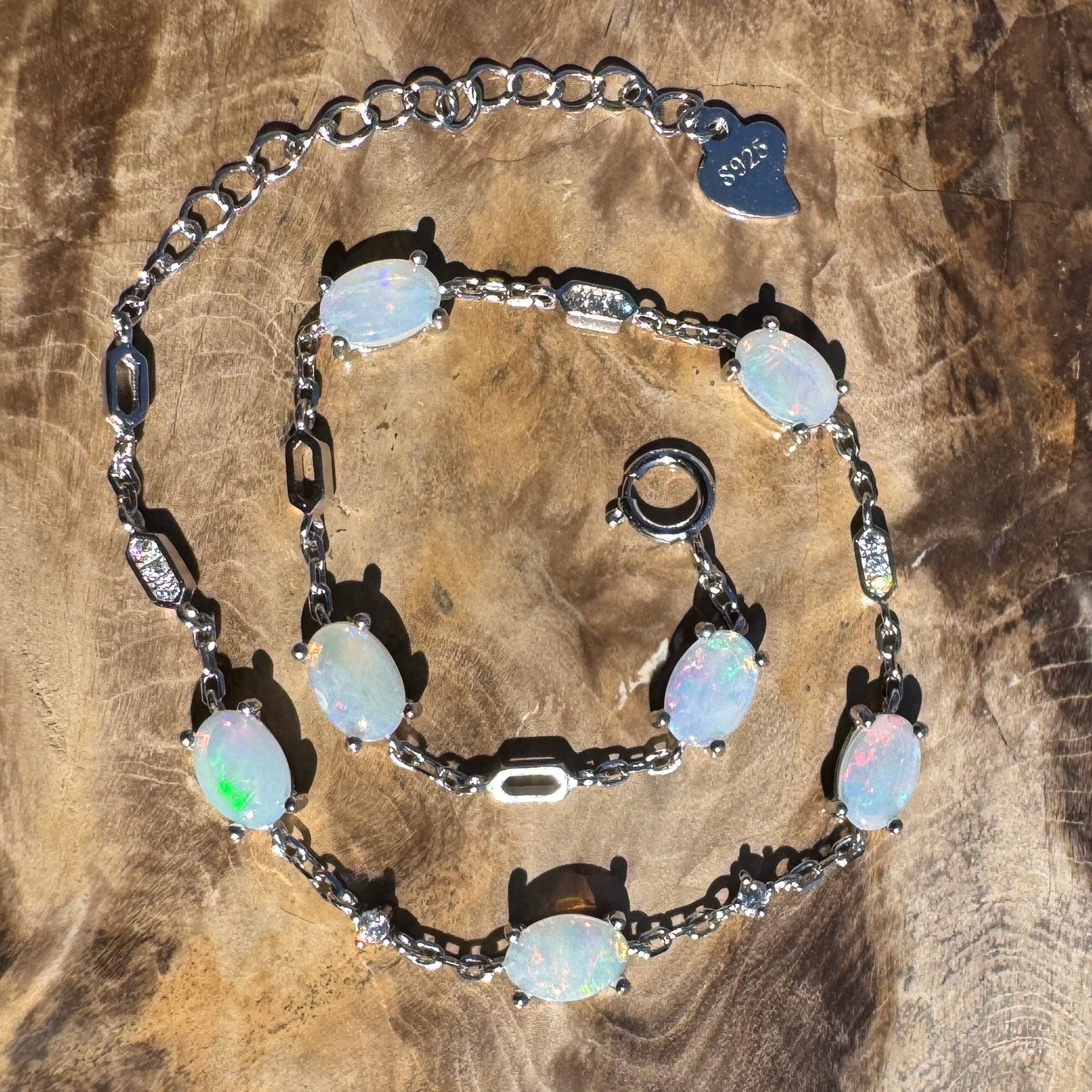 2.1ct Coober Pedy Opal Bracelet ~ 'Oodnadatta Seven Spectrum' | 925 Sterling Silver | Solid Australian Opal
