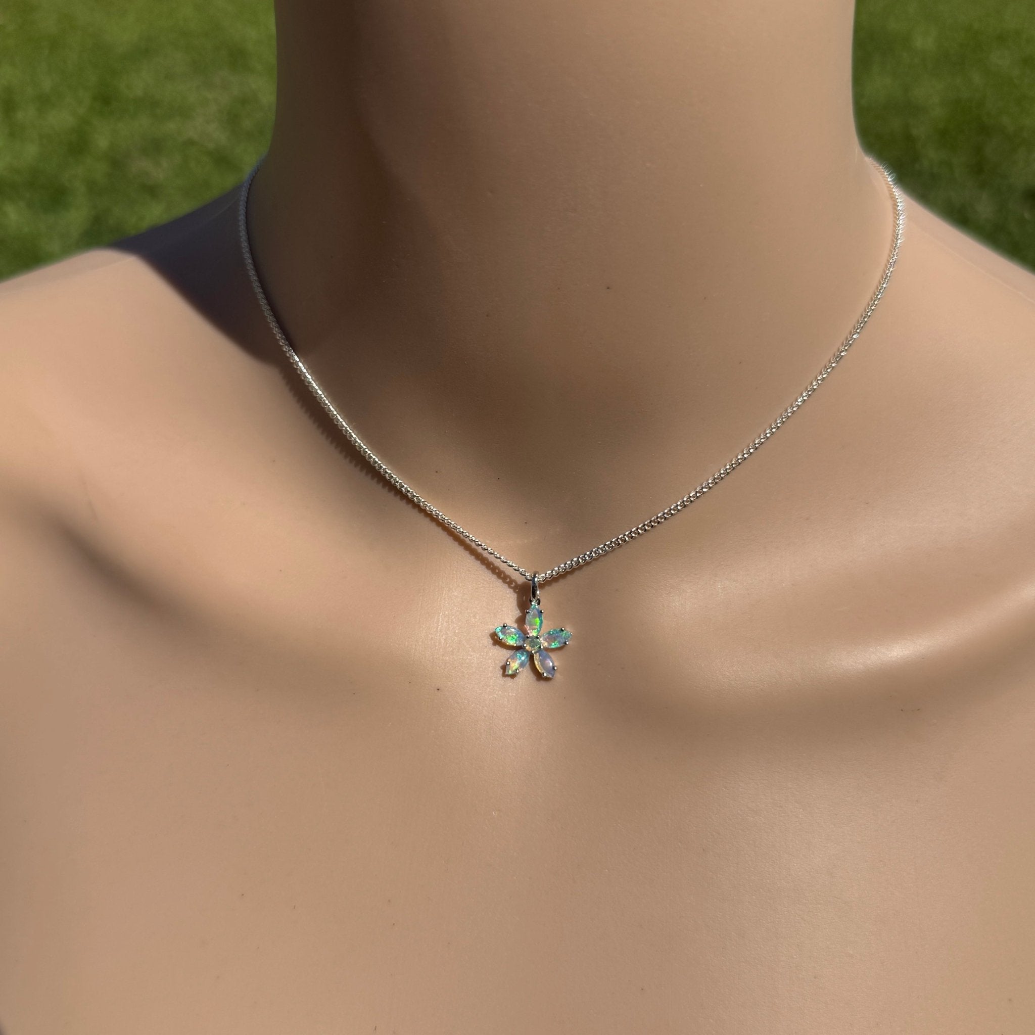 2.1ct Coober Pedy Opal Flower Pendant Necklace ~ 'Kakadu Bloom' | 925 Sterling Silver | Solid Australian Opal
