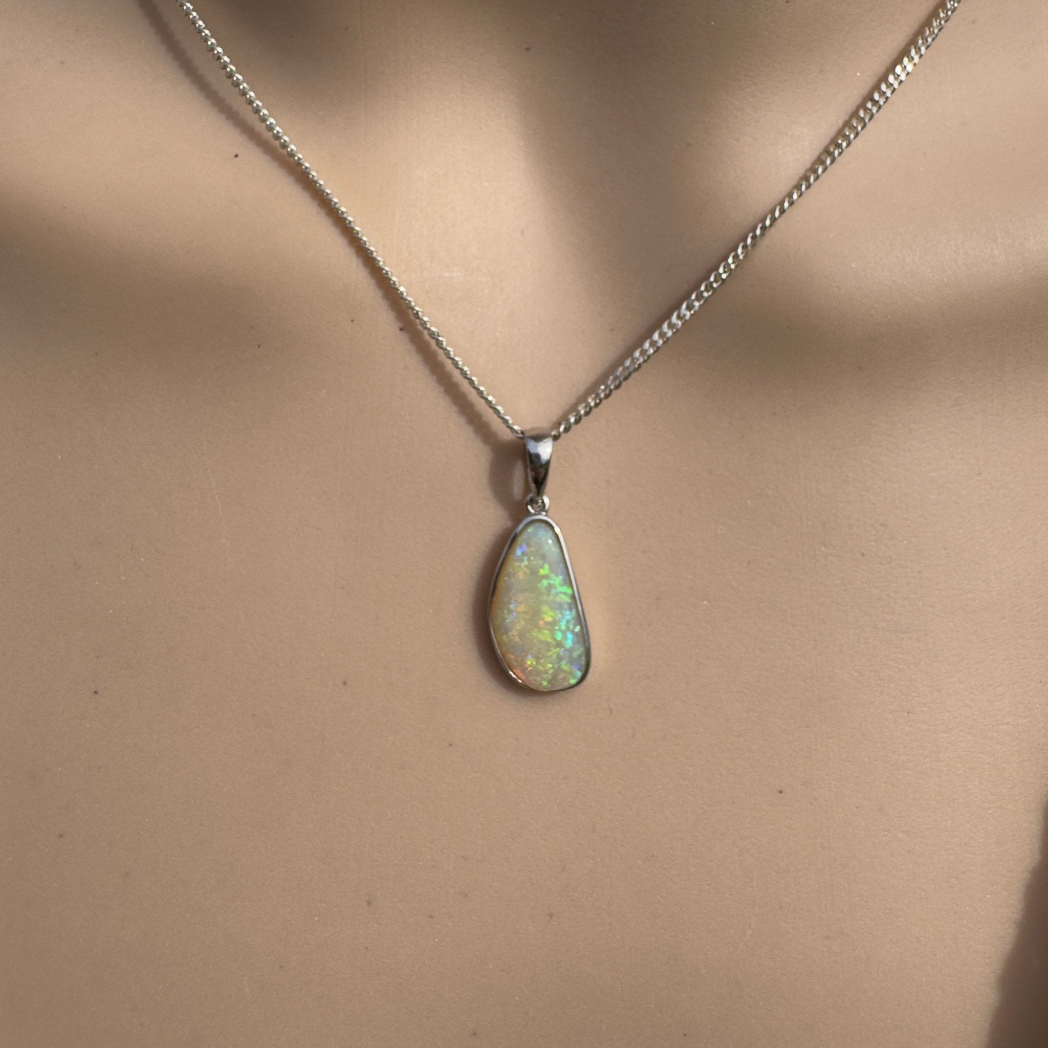 2.1ct Coober Pedy Opal Pendant Necklace ~ 'Bondi Beach Brightness' | 925 Sterling Silver | Solid Australian Opal