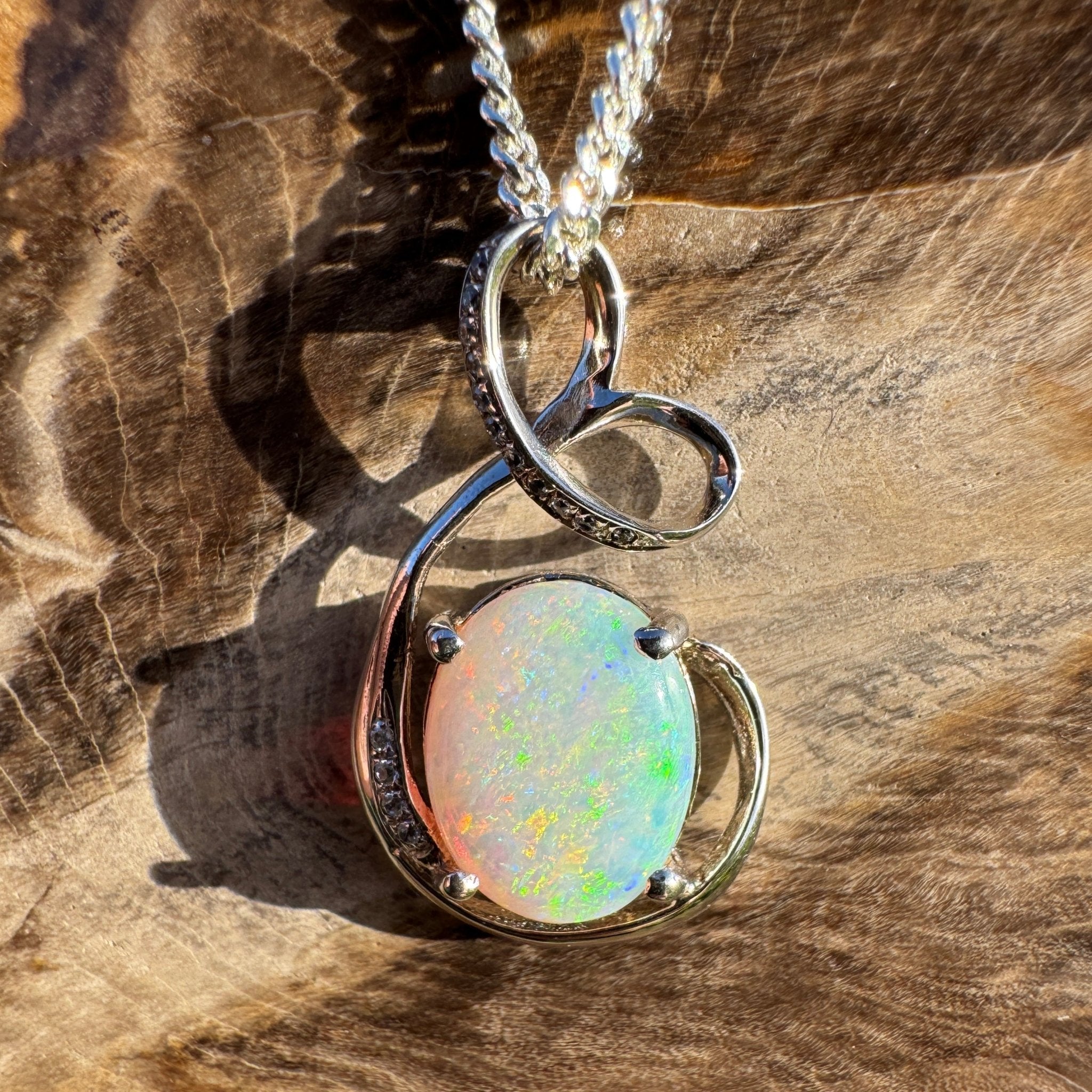 2.1ct Coober Pedy Opal Pendant Necklace ~ 'Karijini Ribbon' | 925 Sterling Silver | Solid Australian Opal