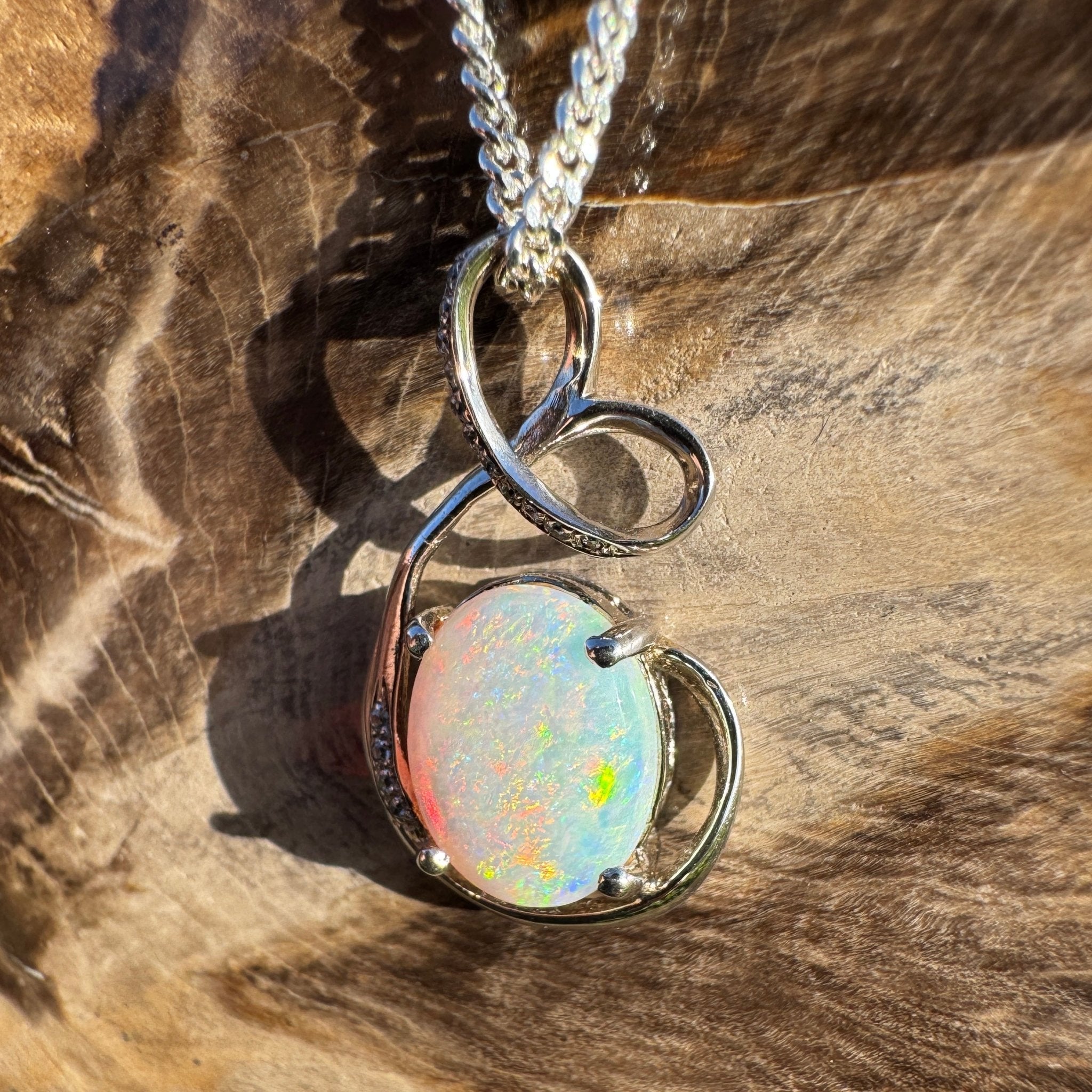 2.1ct Coober Pedy Opal Pendant Necklace ~ 'Karijini Ribbon' | 925 Sterling Silver | Solid Australian Opal