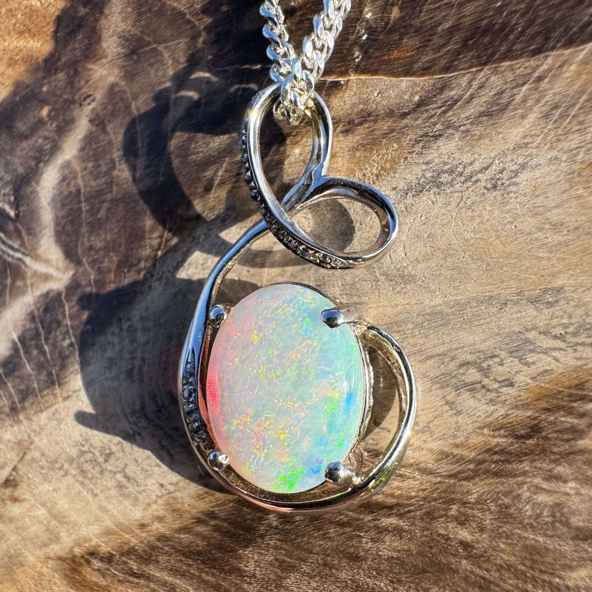 2.1ct Coober Pedy Opal Pendant Necklace ~ 'Karijini Ribbon' | 925 Sterling Silver | Solid Australian Opal