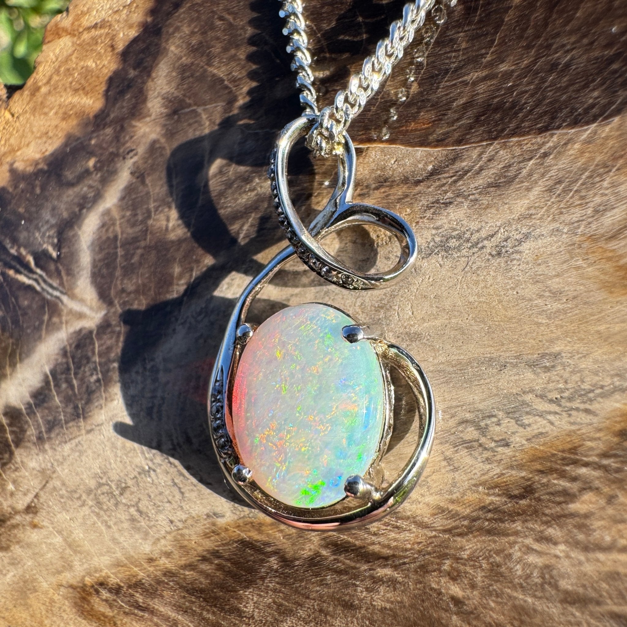 2.1ct Coober Pedy Opal Pendant Necklace ~ 'Karijini Ribbon' | 925 Sterling Silver | Solid Australian Opal