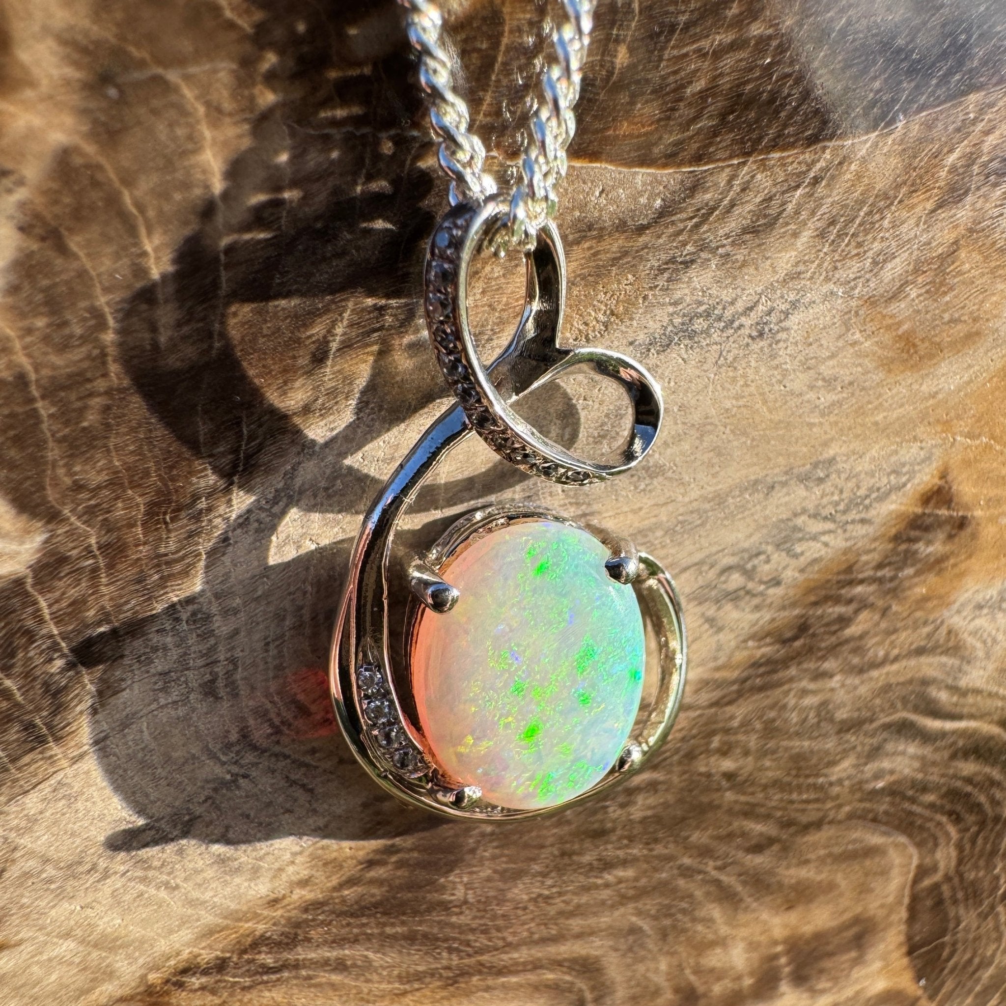 2.1ct Coober Pedy Opal Pendant Necklace ~ 'Karijini Ribbon' | 925 Sterling Silver | Solid Australian Opal