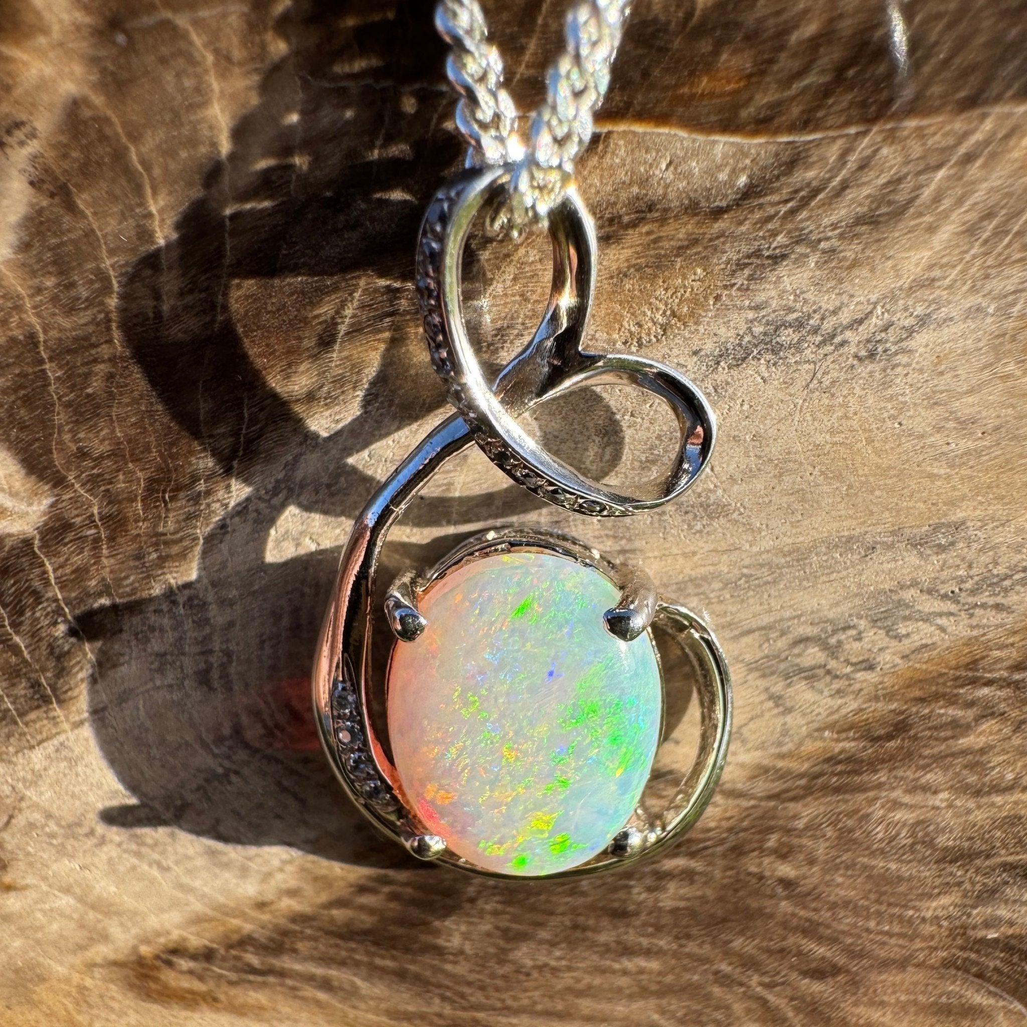 2.1ct Coober Pedy Opal Pendant Necklace ~ 'Karijini Ribbon' | 925 Sterling Silver | Solid Australian Opal