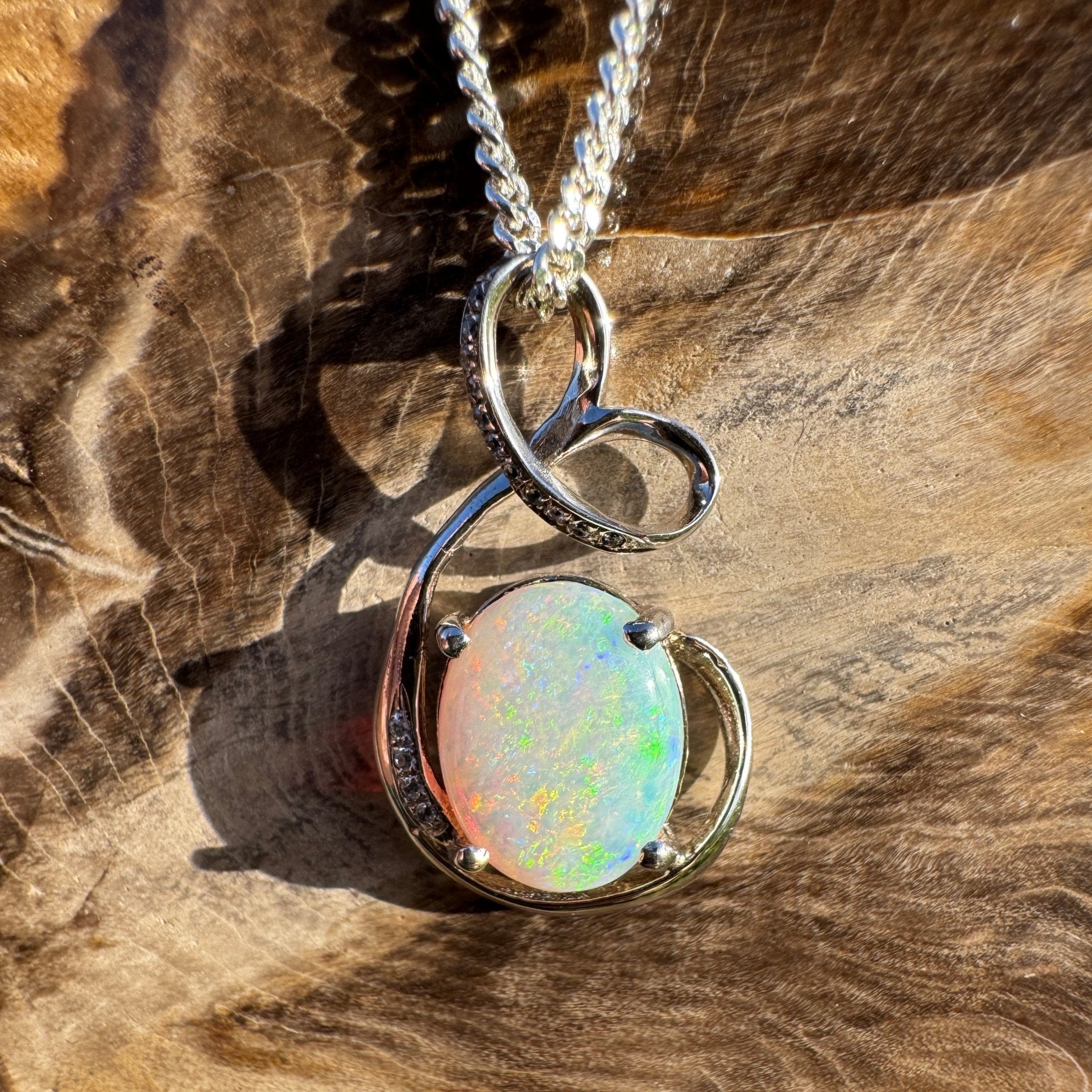 2.1ct Coober Pedy Opal Pendant Necklace ~ 'Karijini Ribbon' | 925 Sterling Silver | Solid Australian Opal
