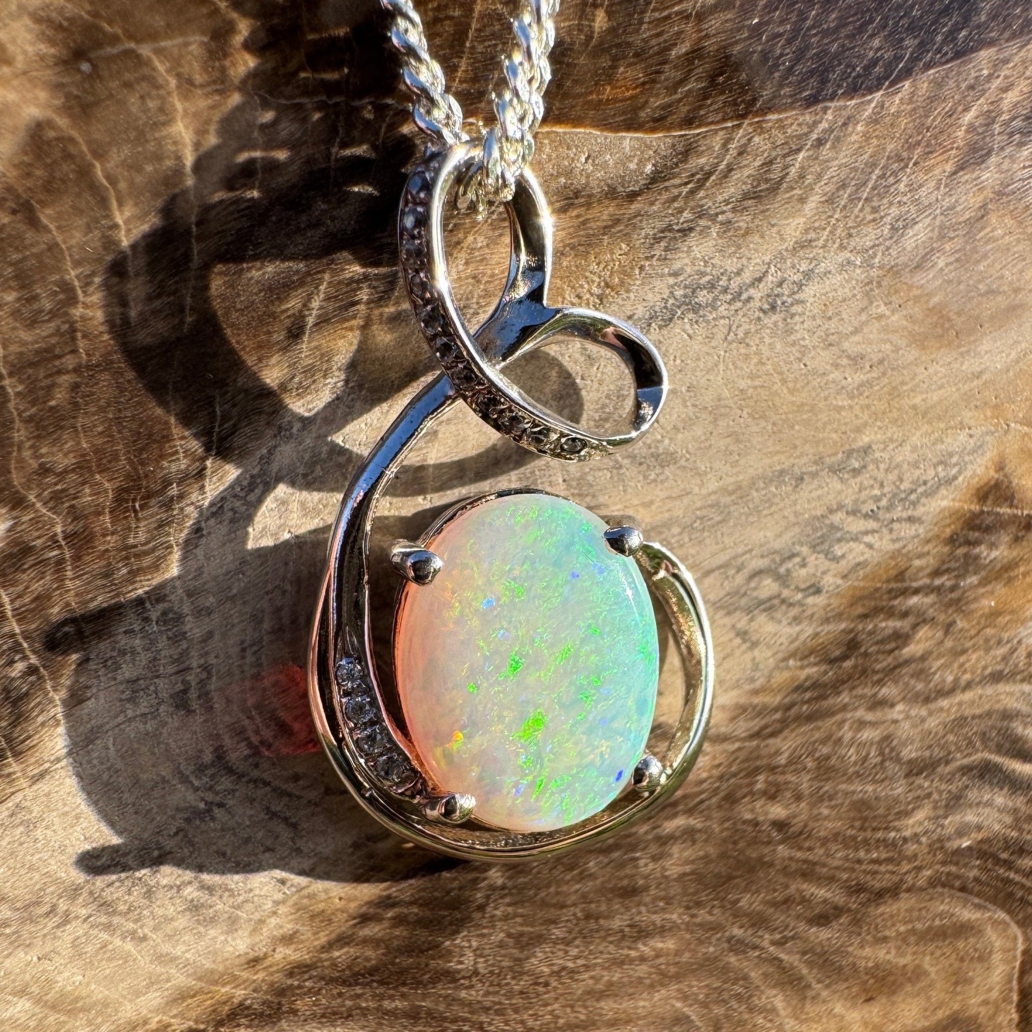 2.1ct Coober Pedy Opal Pendant Necklace ~ 'Karijini Ribbon' | 925 Sterling Silver | Solid Australian Opal