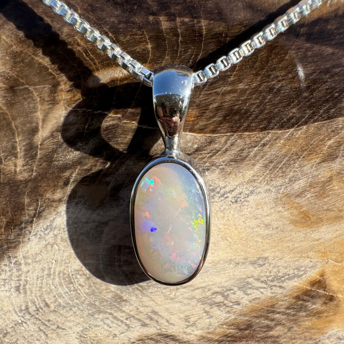 2.1ct Lightning Ridge Opal Pendant Necklace ~ 'Collarenebri Firelight' | 925 Sterling Silver | Solid Australian Opal