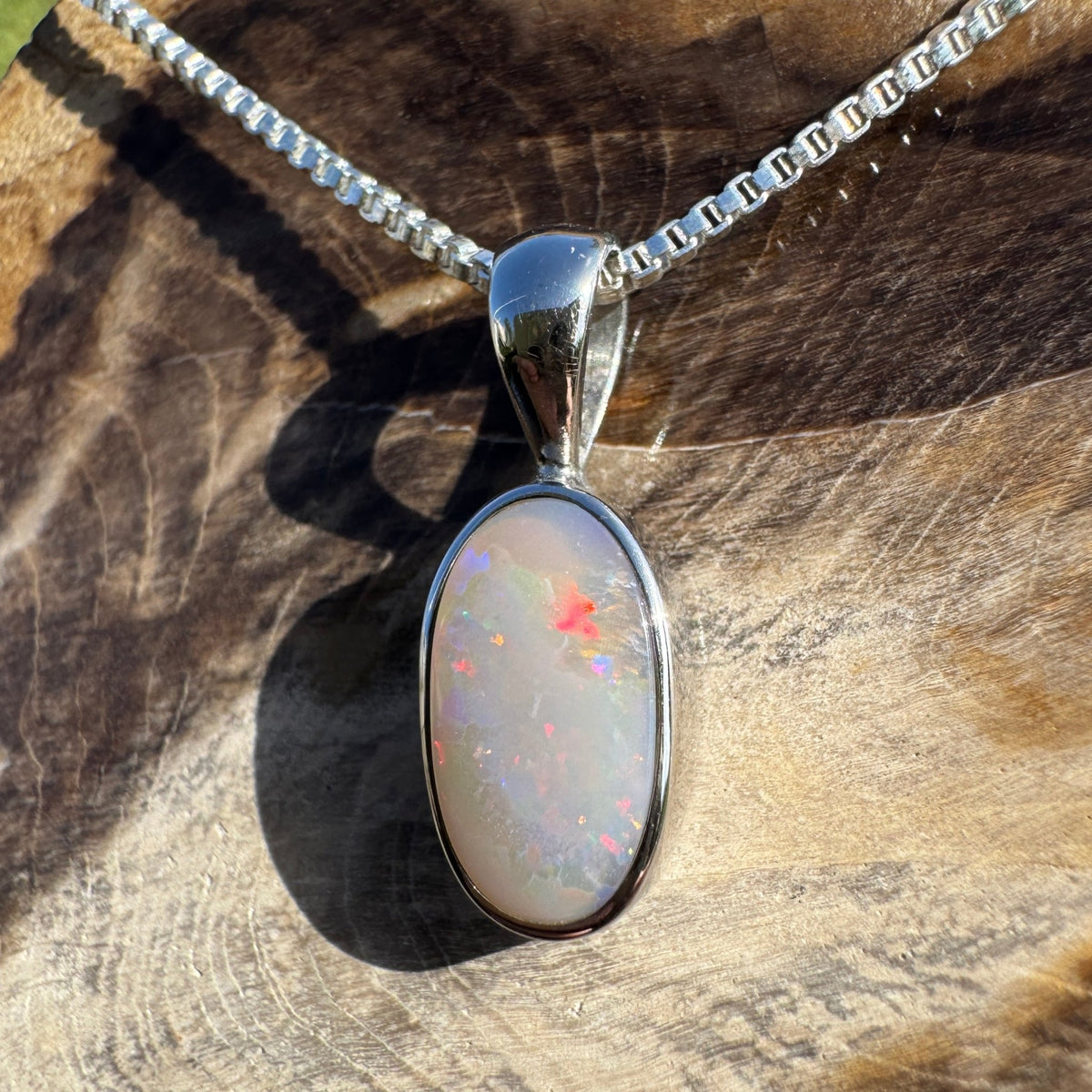2.1ct Lightning Ridge Opal Pendant Necklace ~ 'Collarenebri Firelight' | 925 Sterling Silver | Solid Australian Opal