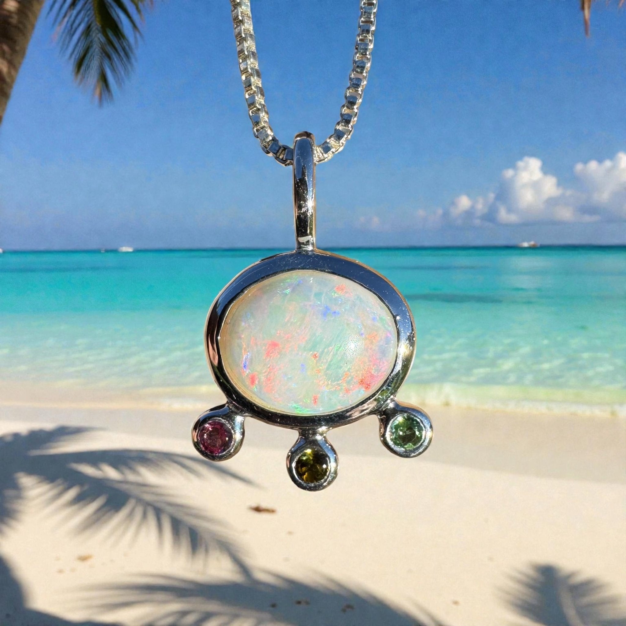 2.25ct Coober Pedy Opal Pendant Necklace ~ 'Cloudbreak Glow' | 925 Sterling Silver | Solid Australian Opal