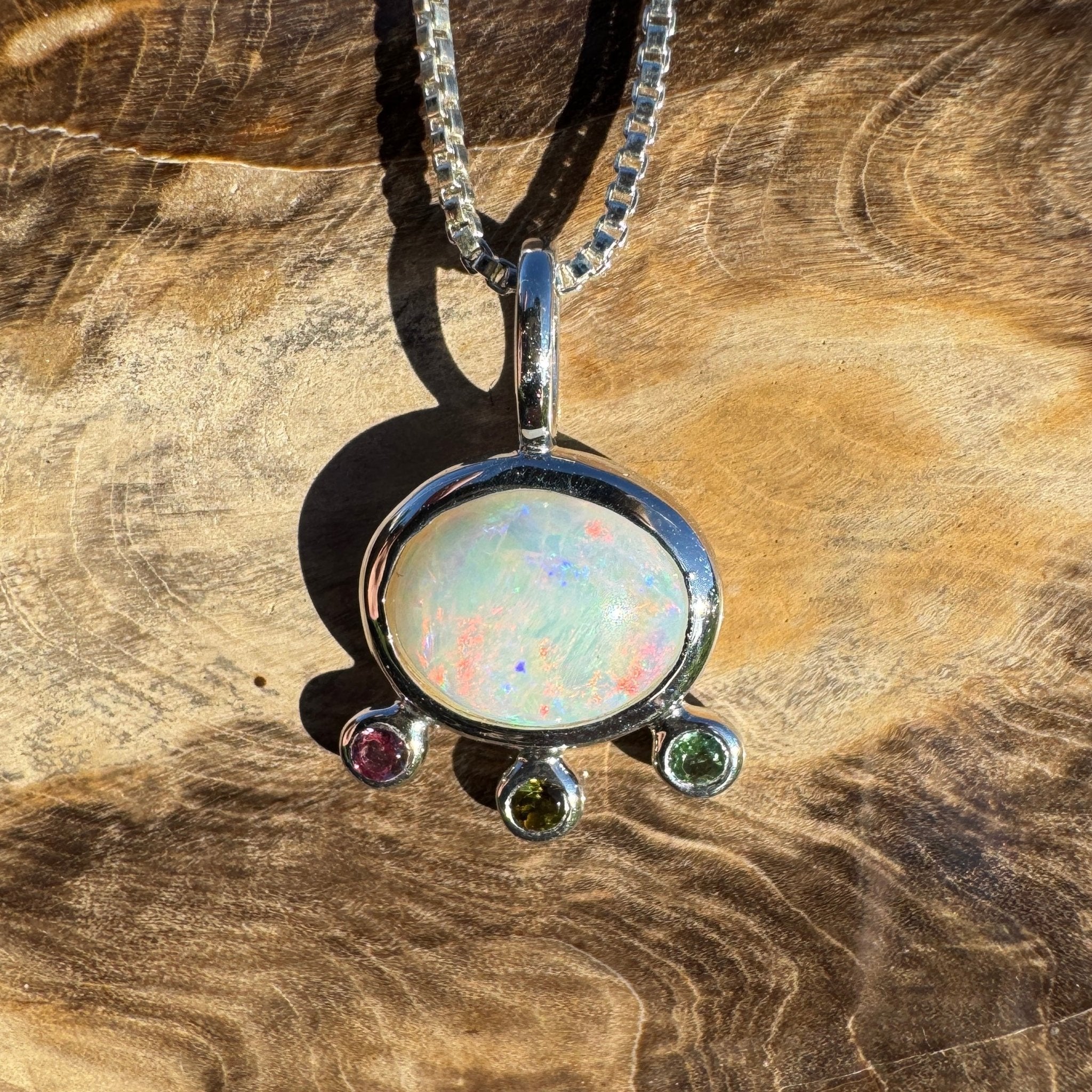 2.25ct Coober Pedy Opal Pendant Necklace ~ 'Cloudbreak Glow' | 925 Sterling Silver | Solid Australian Opal