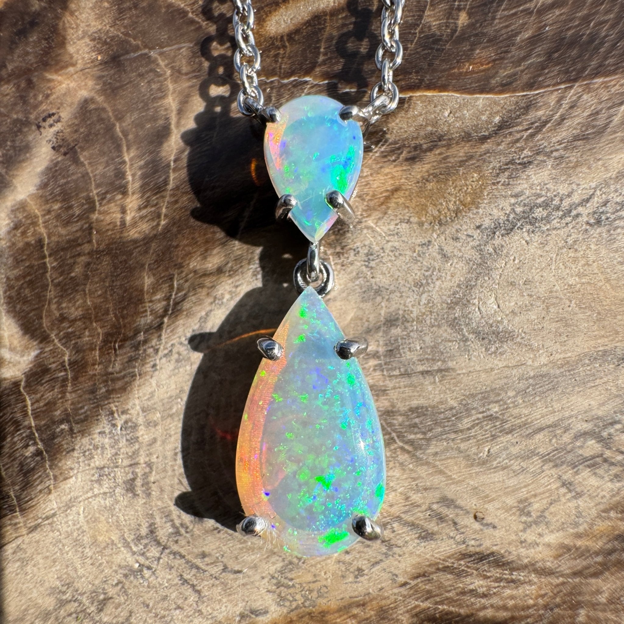 2.2ct Coober Pedy Crystal Opal Pendant Necklace ~ 'Robe Headland Spectrum' | 925 Sterling Silver | Solid Australian Opal