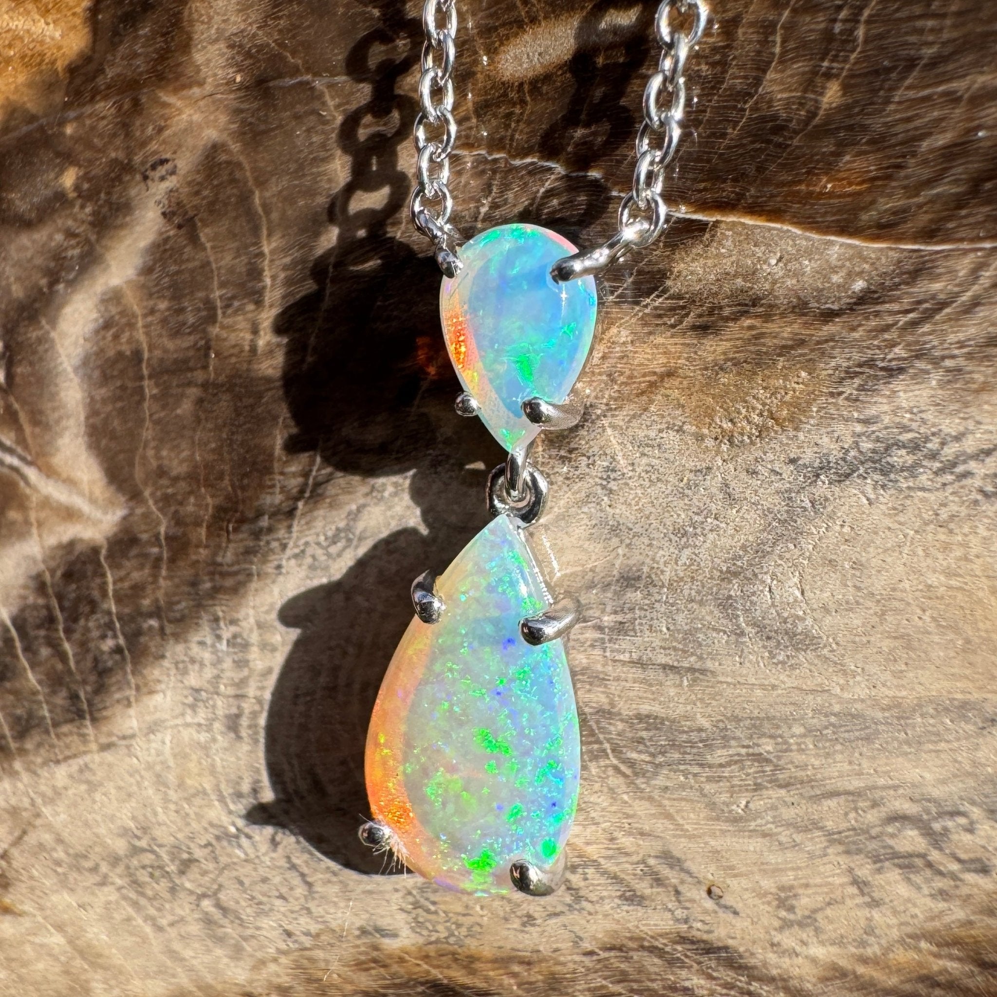 2.2ct Coober Pedy Crystal Opal Pendant Necklace ~ 'Robe Headland Spectrum' | 925 Sterling Silver | Solid Australian Opal