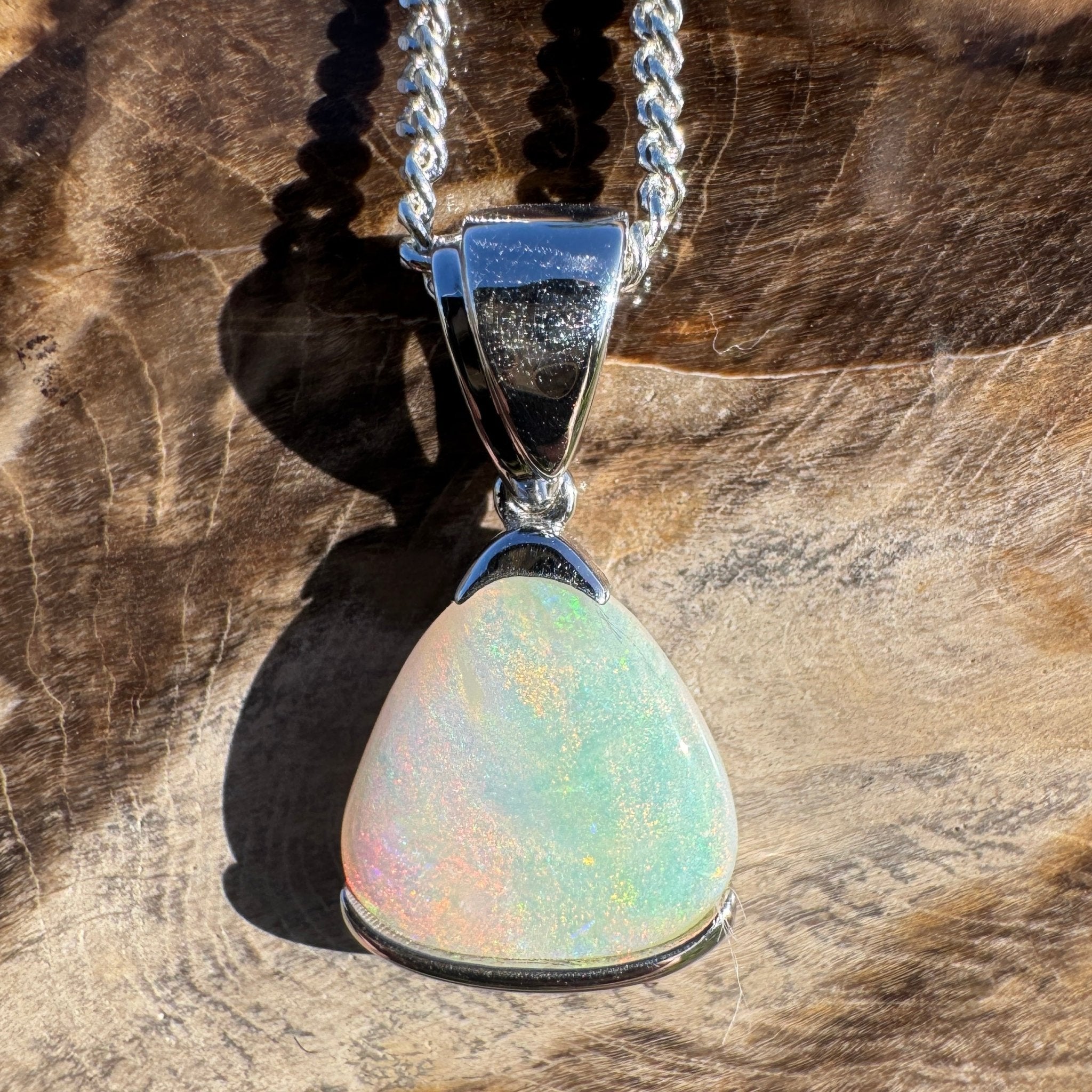 2.2ct Coober Pedy Opal Pendant Necklace ~ 'Peterborough Prism' | 925 Sterling Silver | Solid Australian Opal