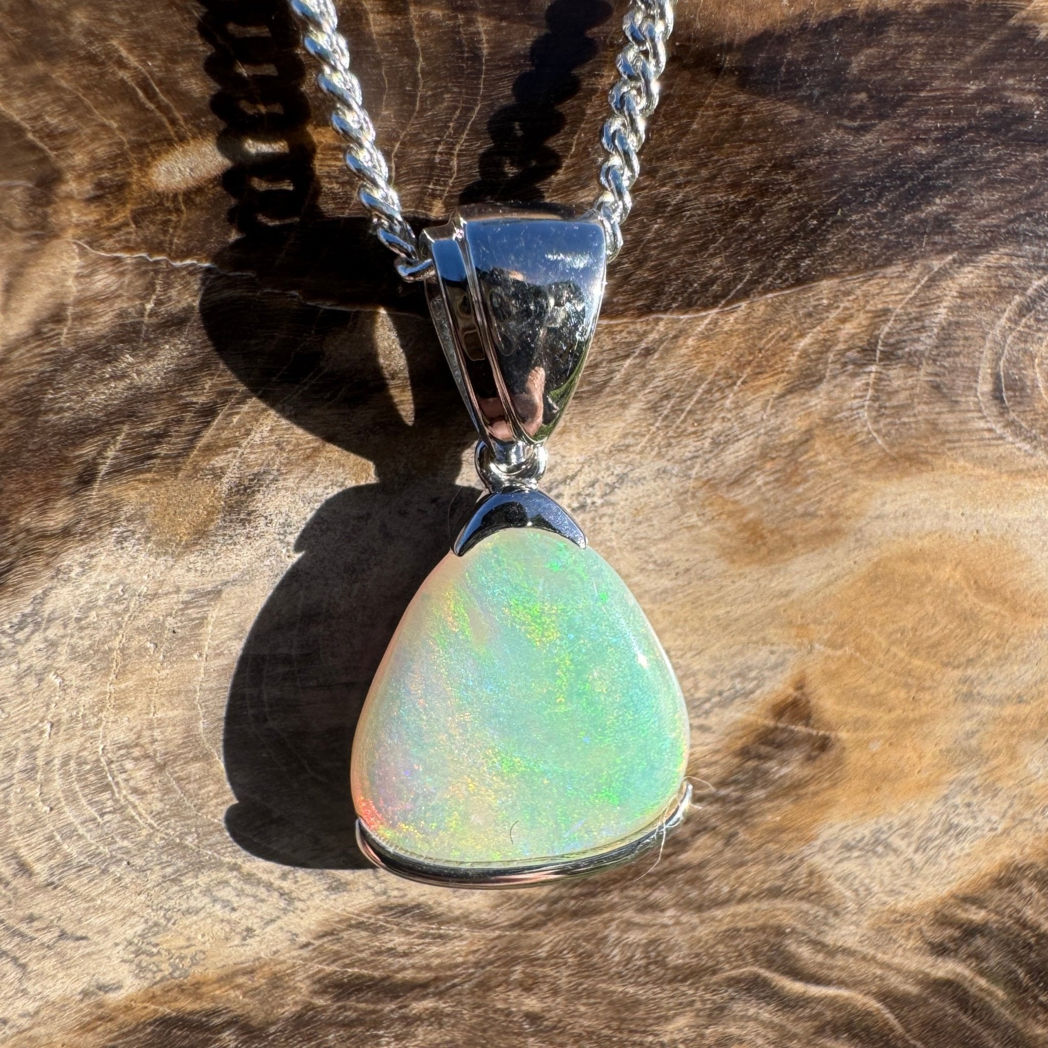 2.2ct Coober Pedy Opal Pendant Necklace ~ 'Peterborough Prism' | 925 Sterling Silver | Solid Australian Opal