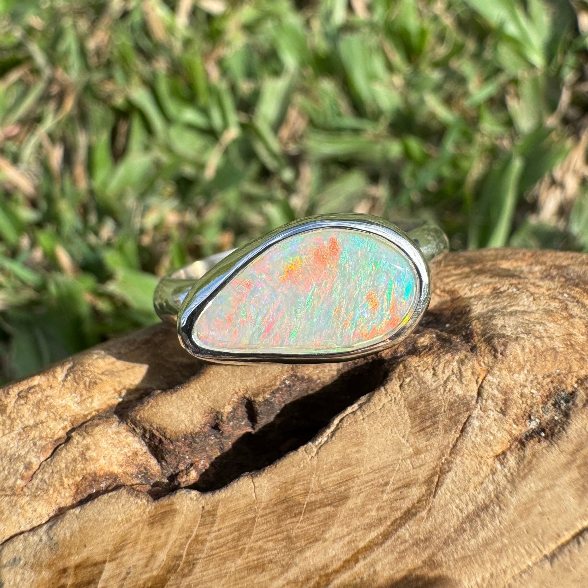 2.2ct Coober Pedy Opal Ring ~ 'Rainbow Over Arckaringa' | 925 Sterling Silver | Solid Australian Opal