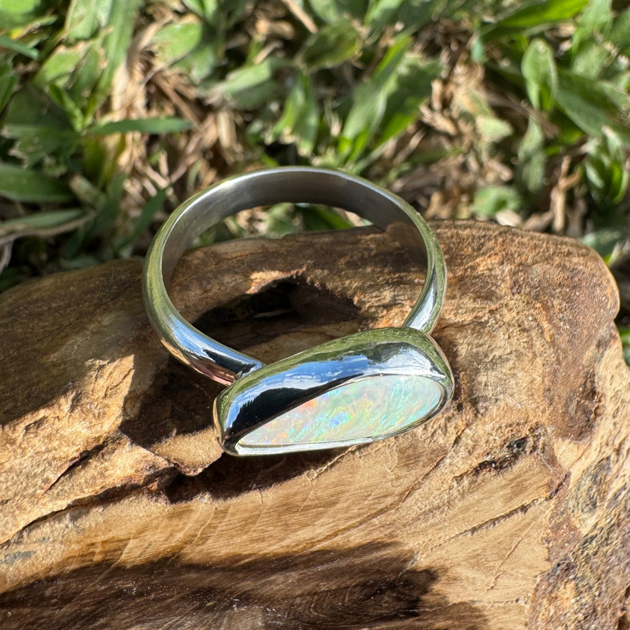 2.2ct Coober Pedy Opal Ring ~ 'Rainbow Over Arckaringa' | 925 Sterling Silver | Solid Australian Opal