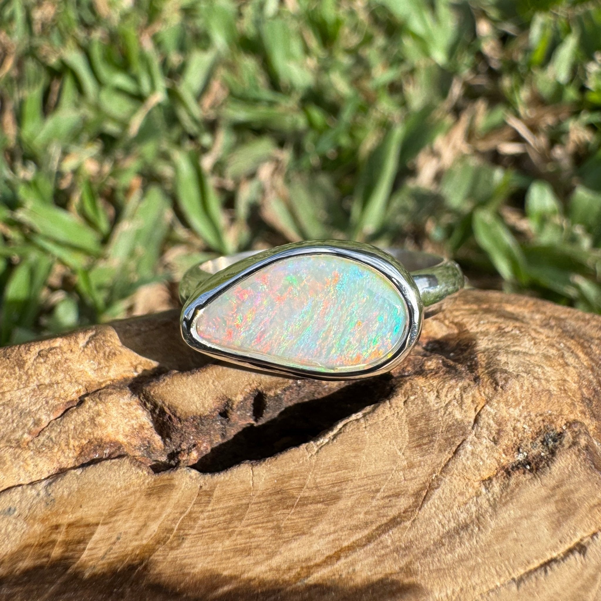 2.2ct Coober Pedy Opal Ring ~ 'Rainbow Over Arckaringa' | 925 Sterling Silver | Solid Australian Opal