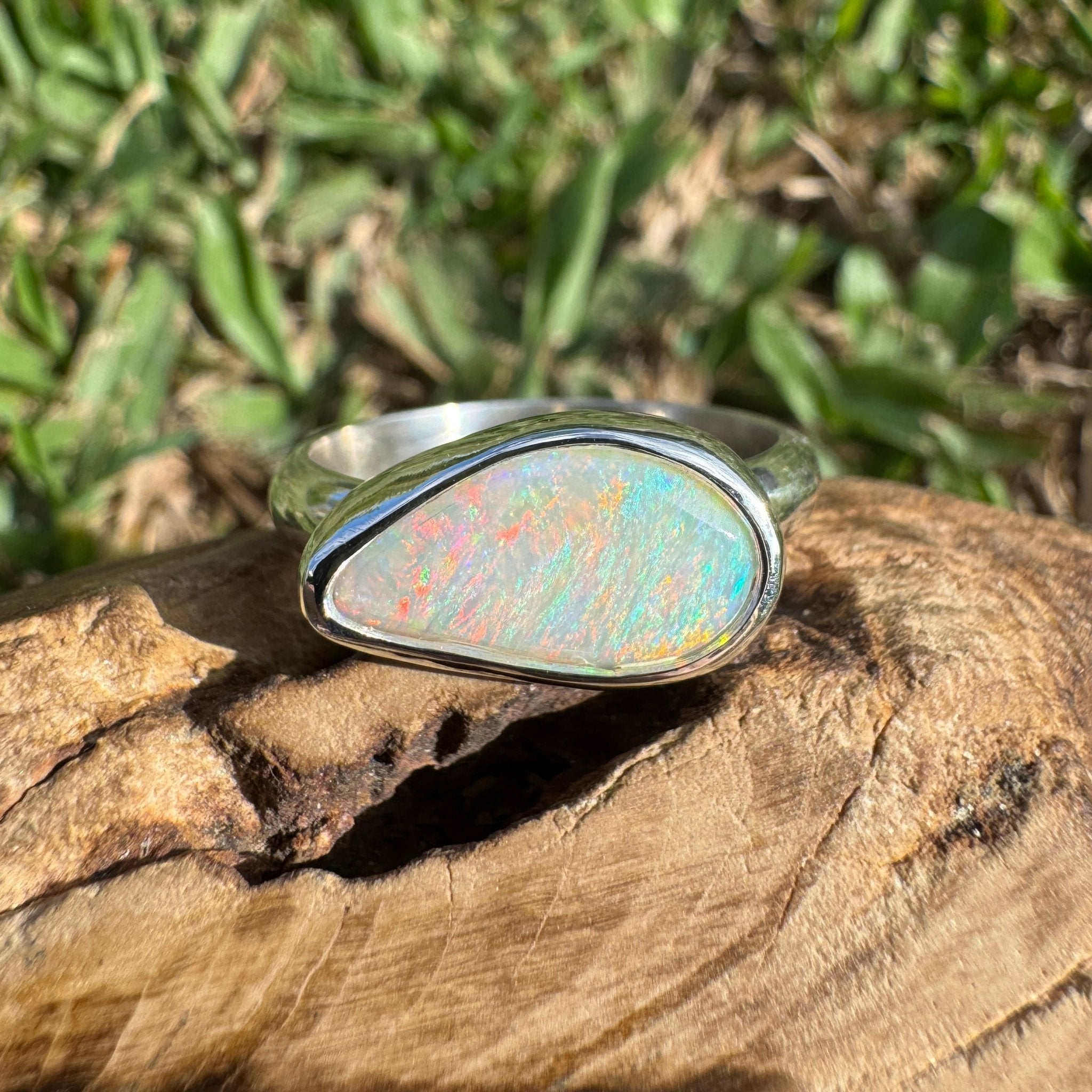 2.2ct Coober Pedy Opal Ring ~ 'Rainbow Over Arckaringa' | 925 Sterling Silver | Solid Australian Opal