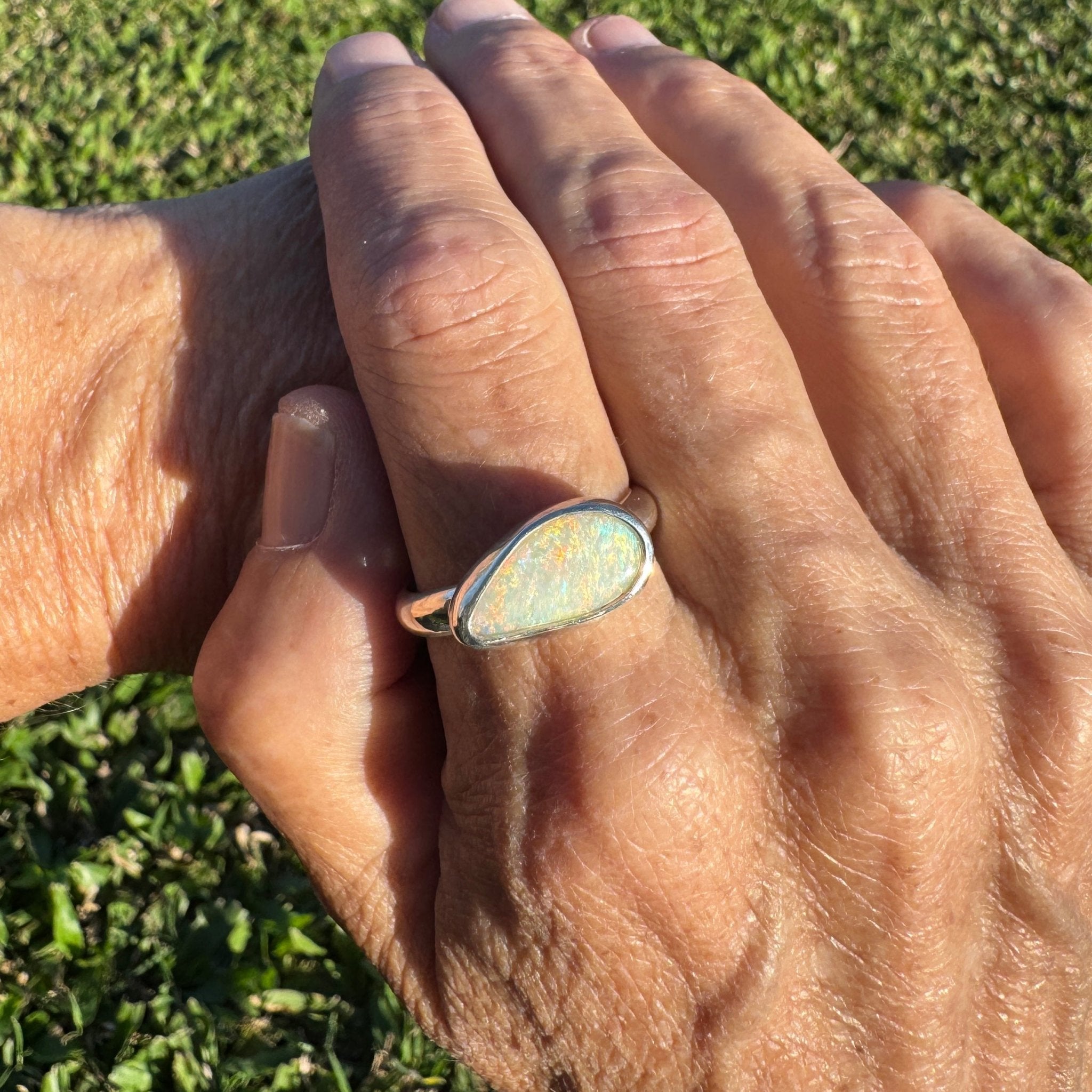 2.2ct Coober Pedy Opal Ring ~ 'Rainbow Over Arckaringa' | 925 Sterling Silver | Solid Australian Opal