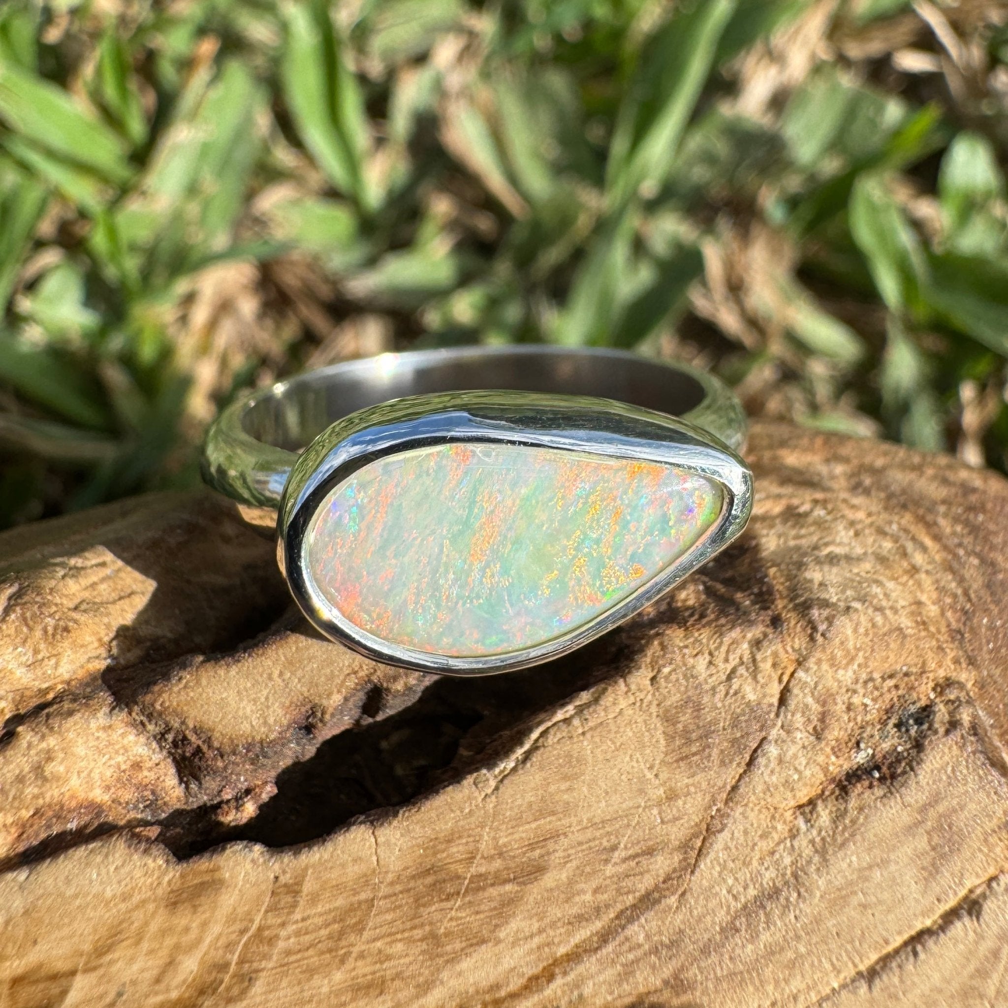 2.2ct Coober Pedy Opal Ring ~ 'Rainbow Over Arckaringa' | 925 Sterling Silver | Solid Australian Opal