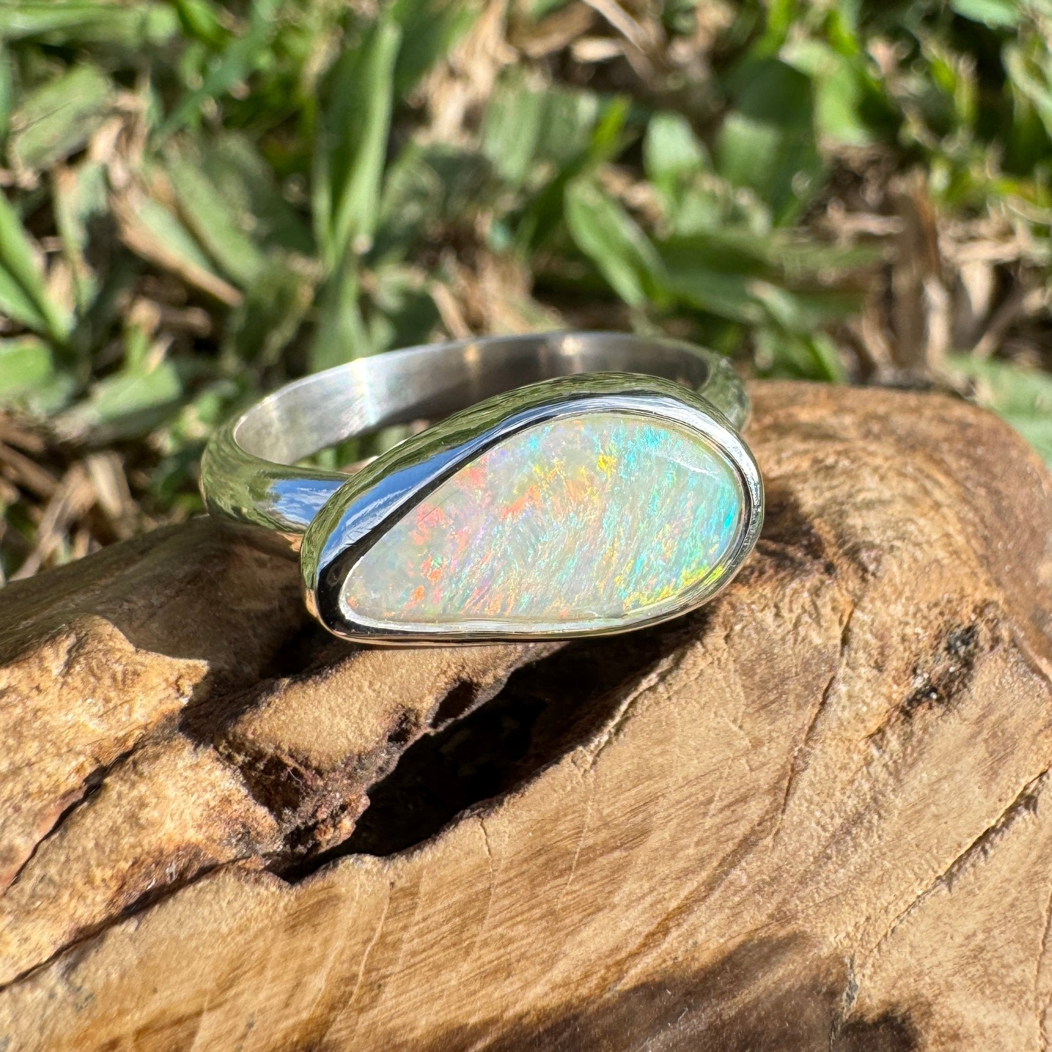 2.2ct Coober Pedy Opal Ring ~ 'Rainbow Over Arckaringa' | 925 Sterling Silver | Solid Australian Opal