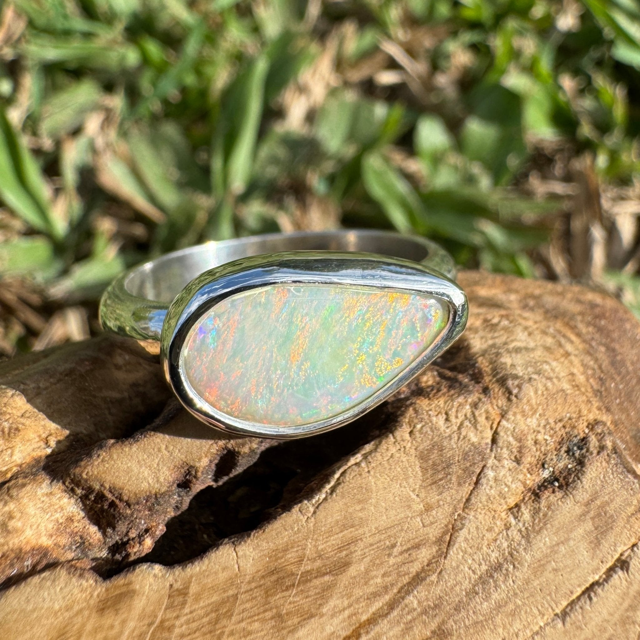 2.2ct Coober Pedy Opal Ring ~ 'Rainbow Over Arckaringa' | 925 Sterling Silver | Solid Australian Opal
