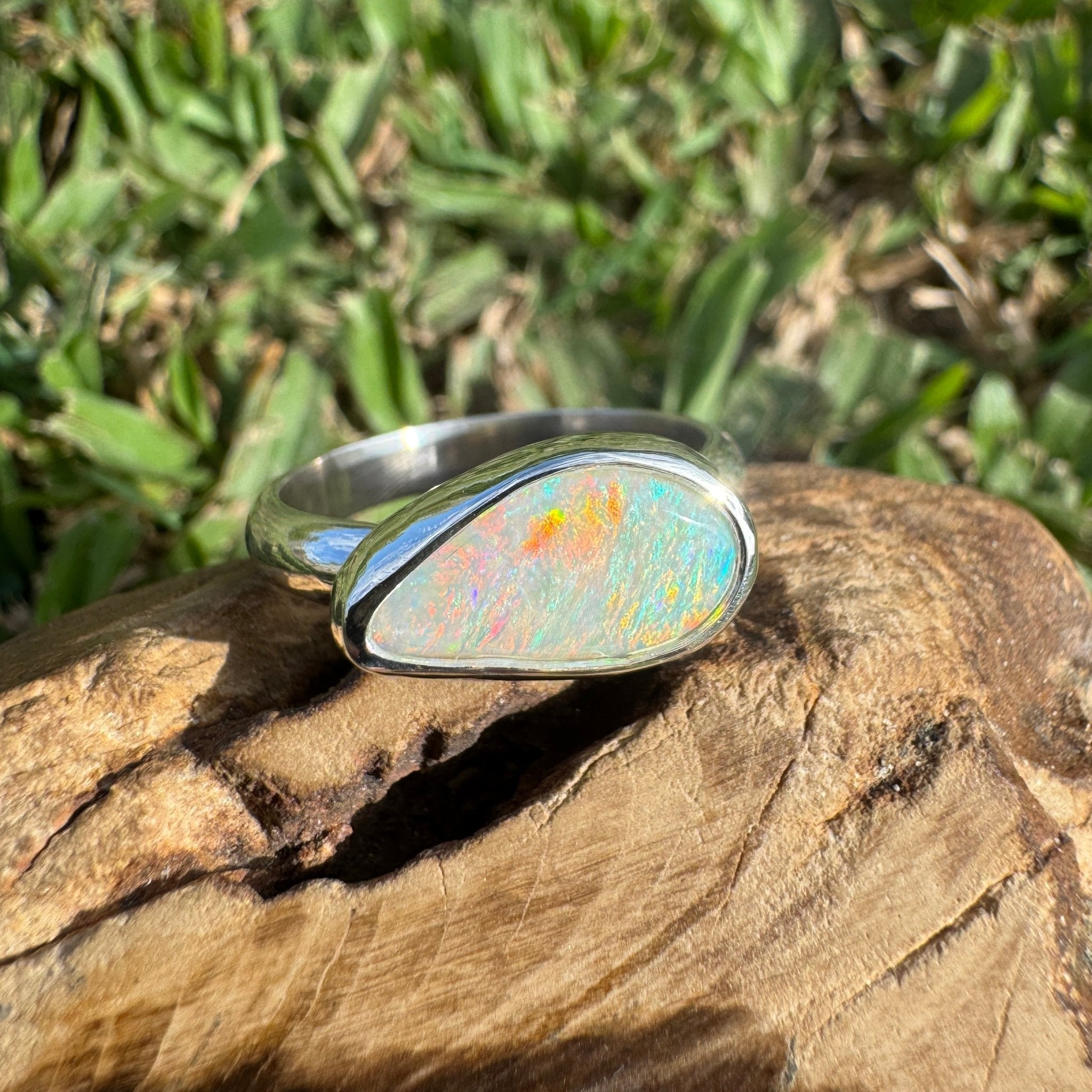 2.2ct Coober Pedy Opal Ring ~ 'Rainbow Over Arckaringa' | 925 Sterling Silver | Solid Australian Opal