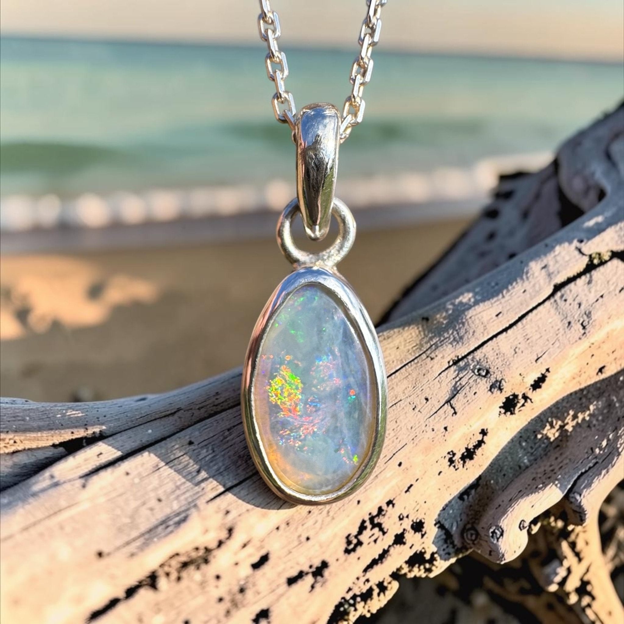 2.2ct Lightning Ridge Crystal Opal Pendant Necklace ~ 'Wineglass Radiance' | 925 Sterling Silver | Solid Australian Opal